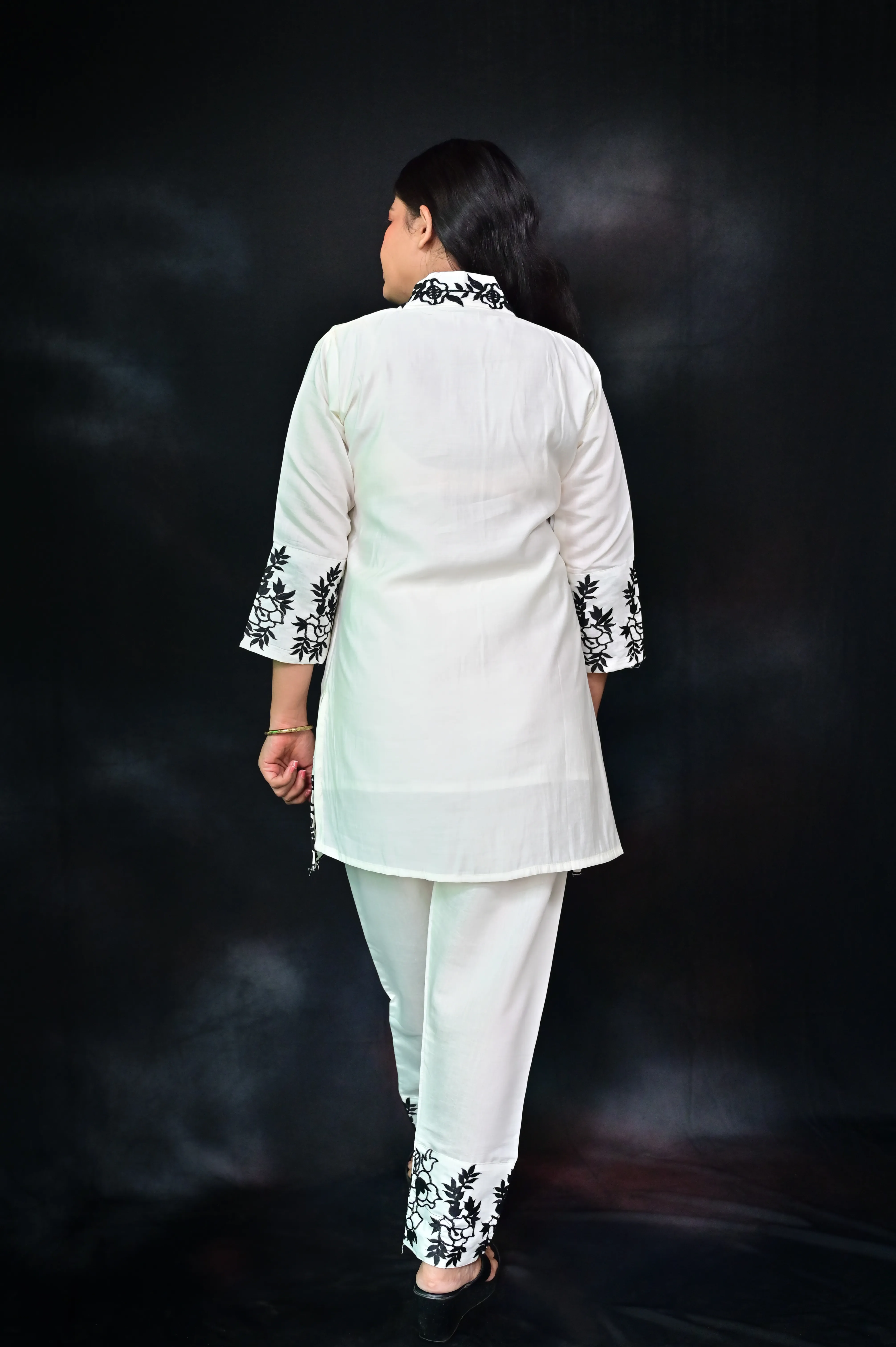 Classic White and Black Embroidered Co-Ord Set