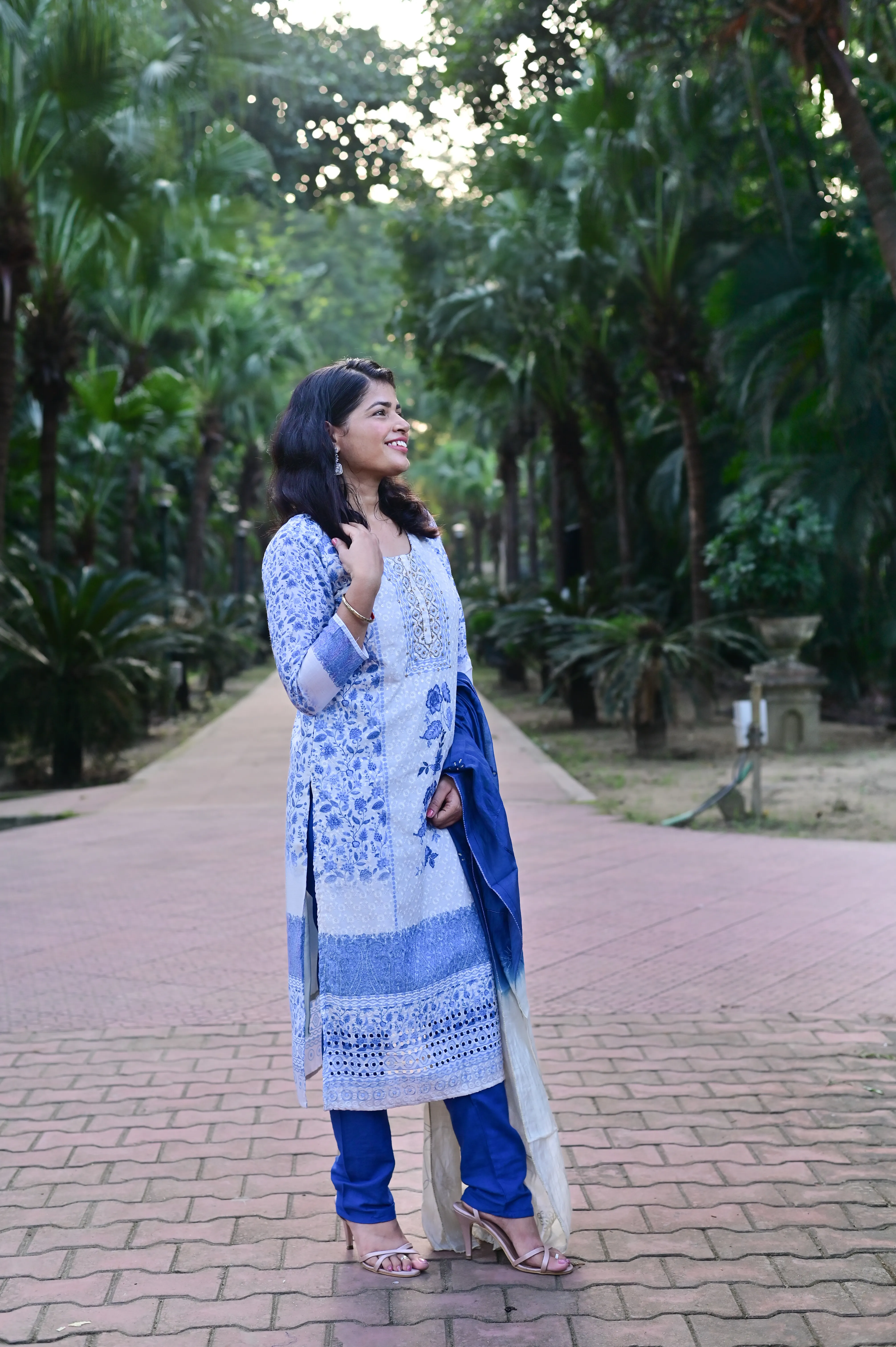 Elegant Blue Cotton Chikankari Kurta Set
