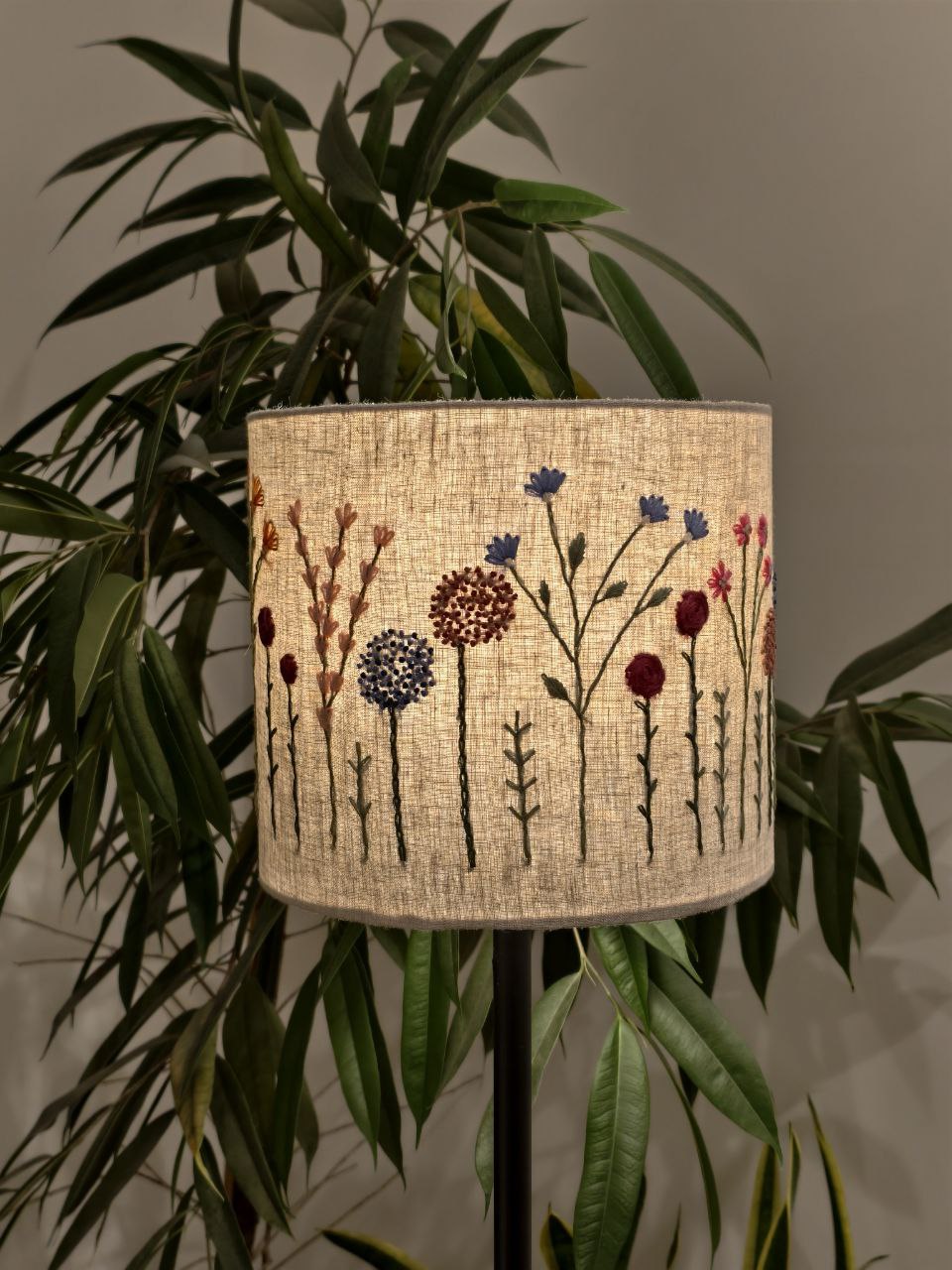 Embroidered Linen Lampshade D25cm 
