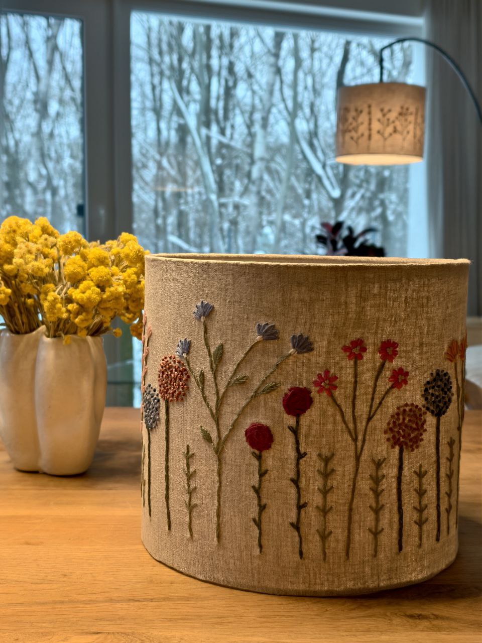 Embroidered Linen Lampshade D25cm 