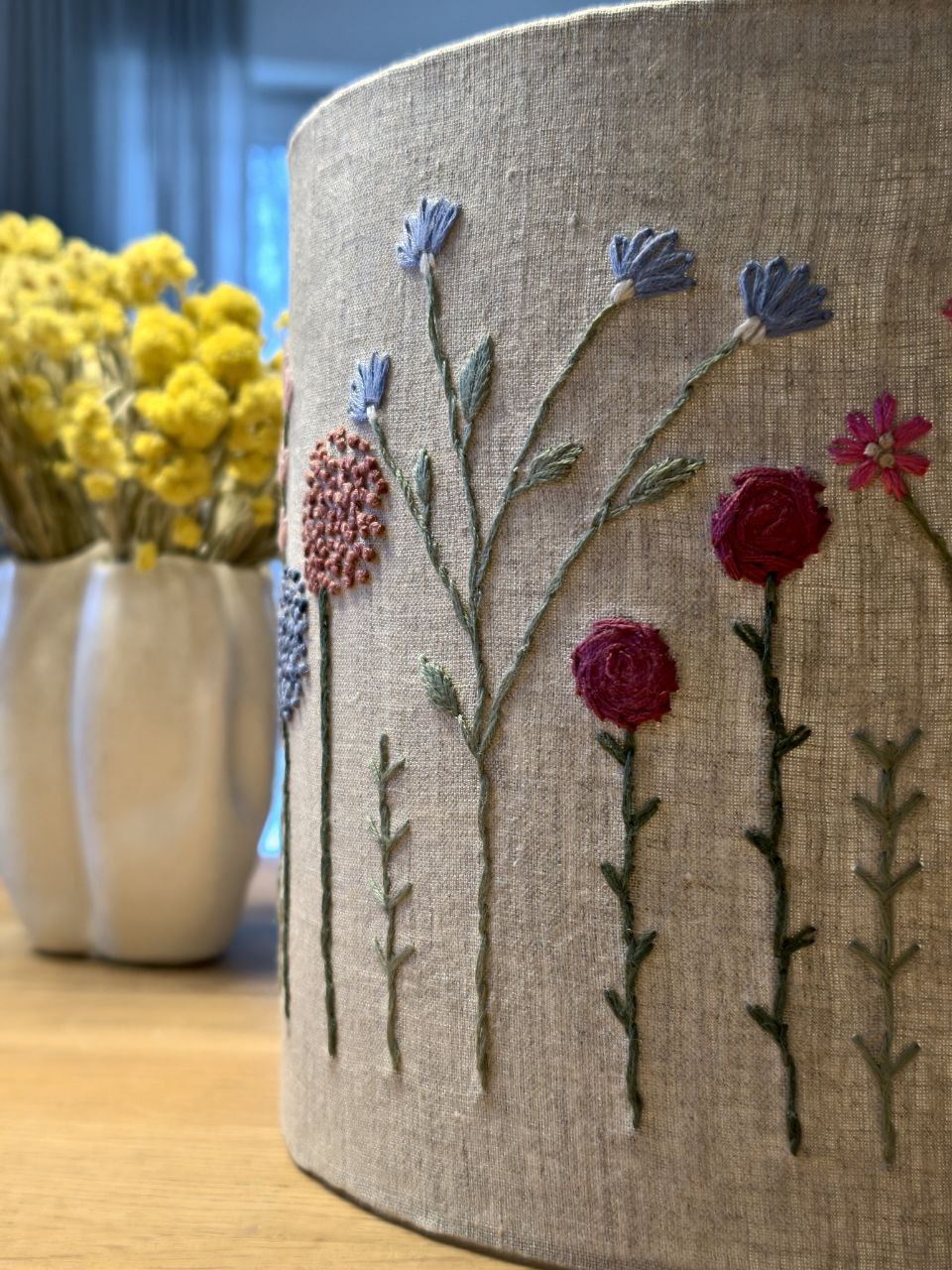 Embroidered Linen Lampshade D25cm 