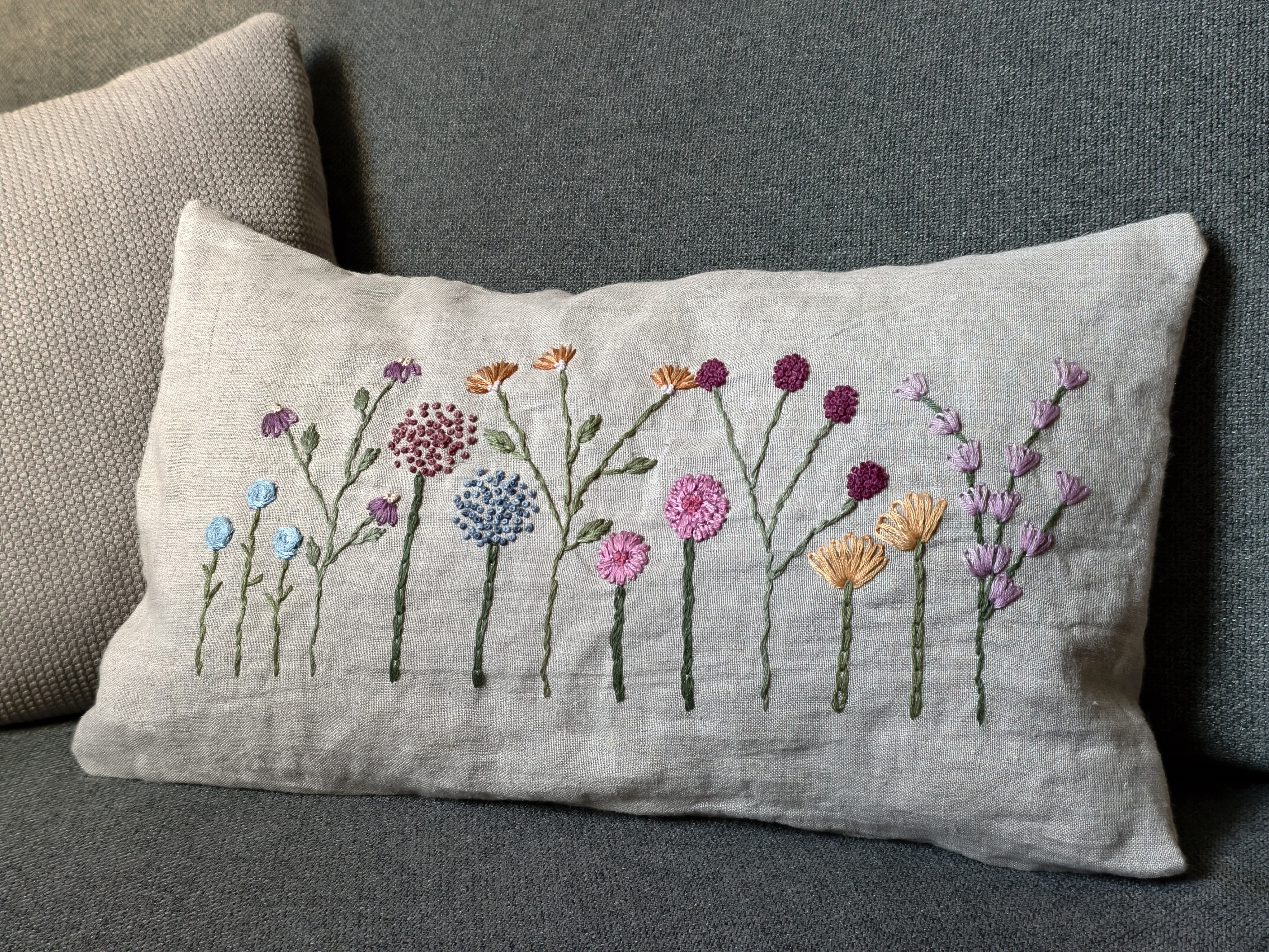 Floral Embroidered Linen Cushion C03