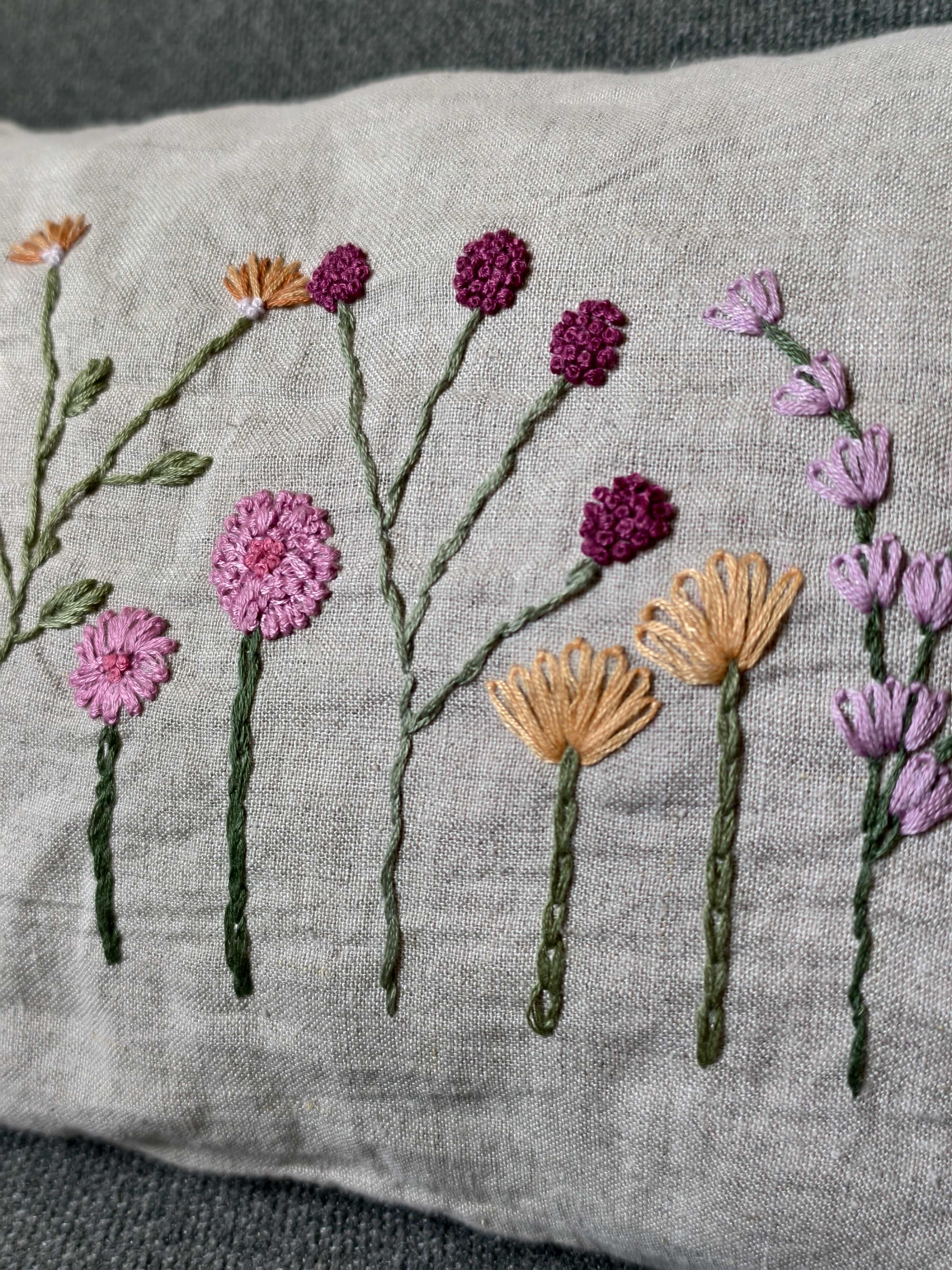 Floral Embroidered Linen Cushion C03