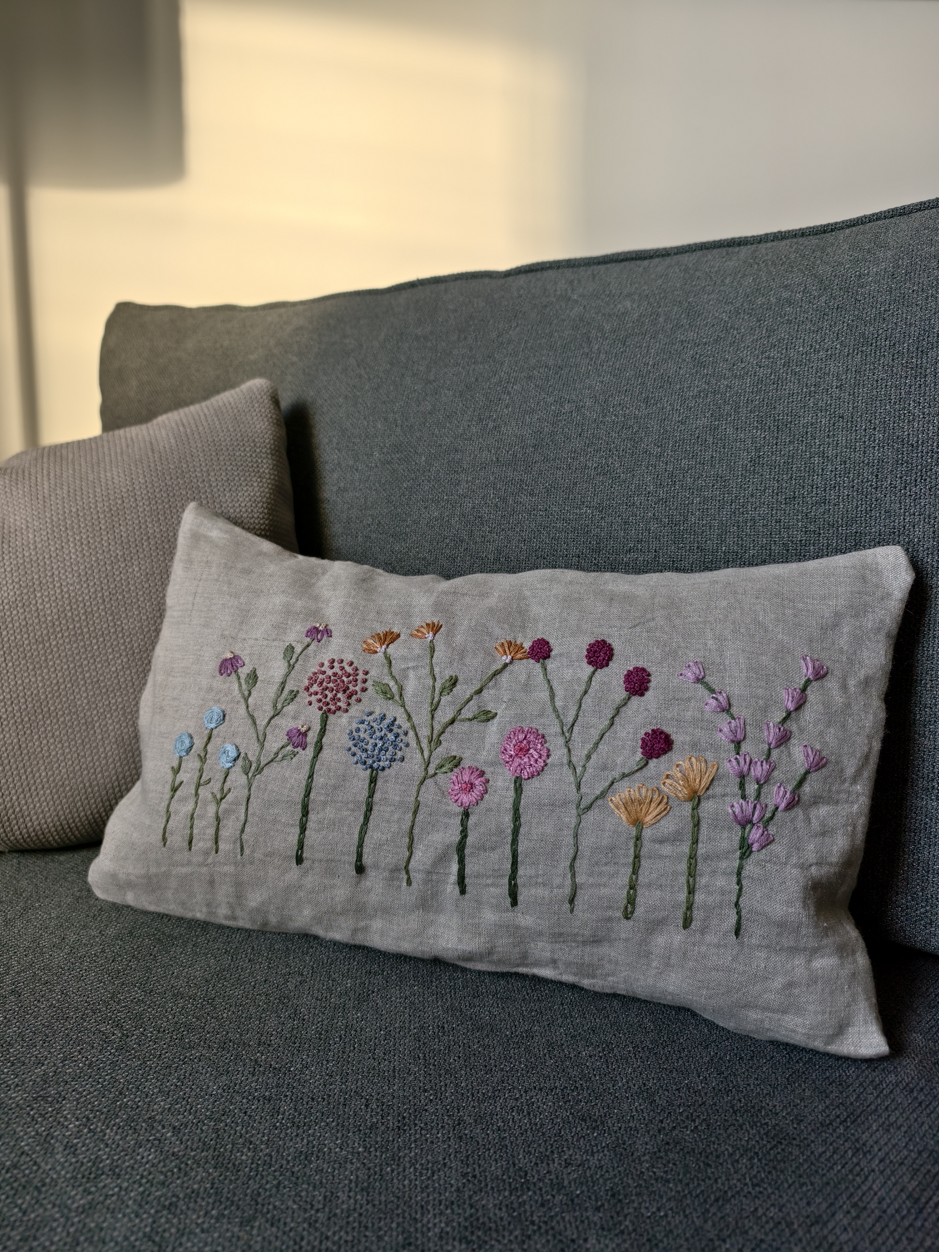 Floral Embroidered Linen Cushion C03