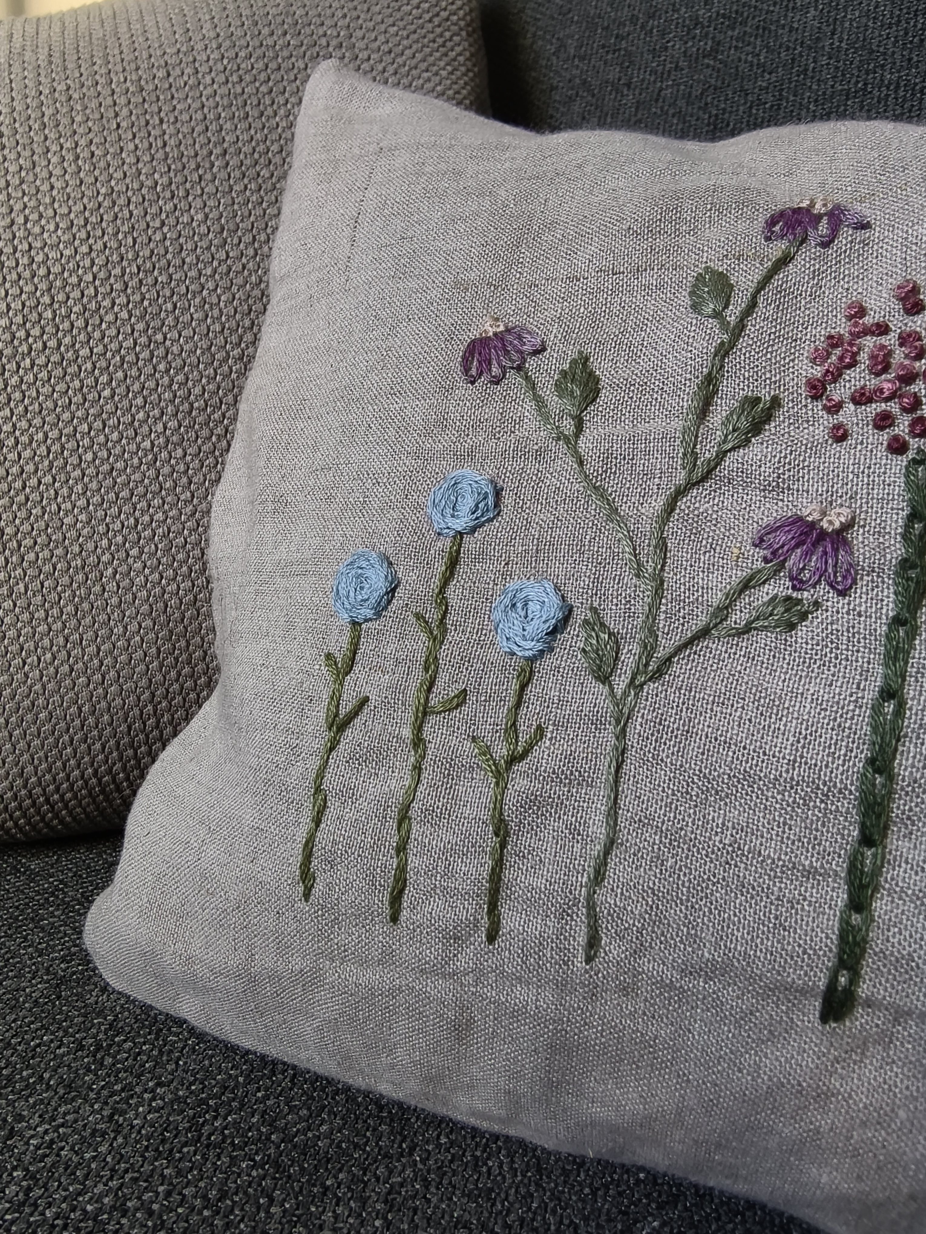Floral Embroidered Linen Cushion C03