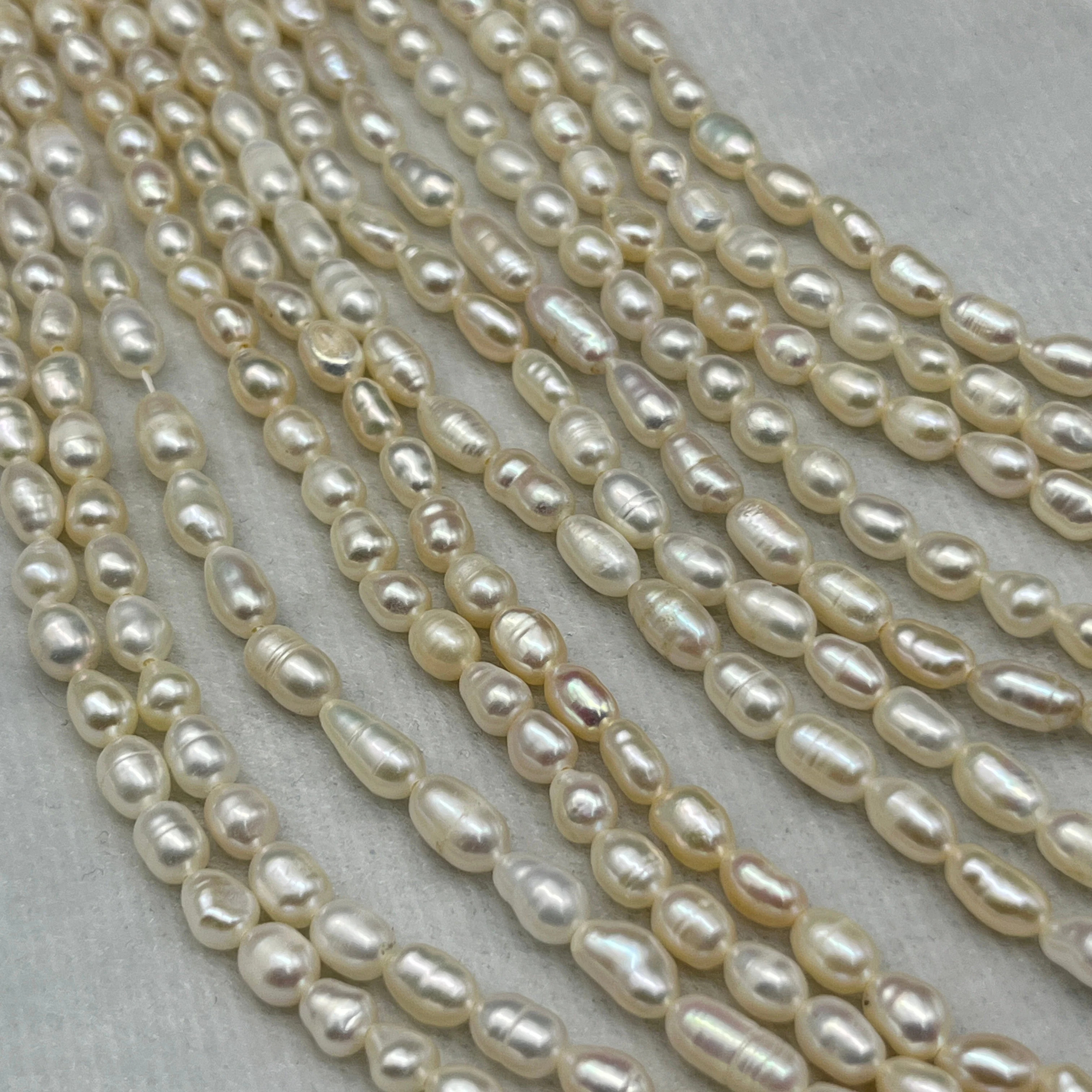 Fresh Water Pearl Cream Color, Rice Shape, A Luster Pearl, 4-4.5 MM Size