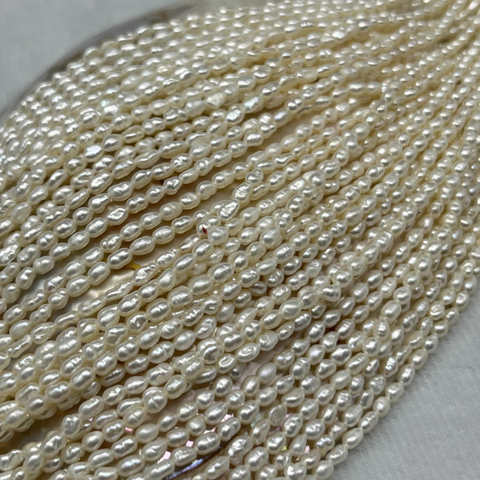 Fresh Water Pearl Cream Color | Rice Shape | AA Luster Pearl | 3 MM Size