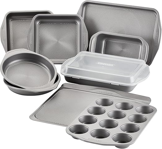 Nonstick Bakeware Set with Nonstick Bread Pan, Cookie Sheet, Baking Pan, Baking Sheet, Cake Pan and Muffin/Cupcake Pan - 10 Piece, Gray