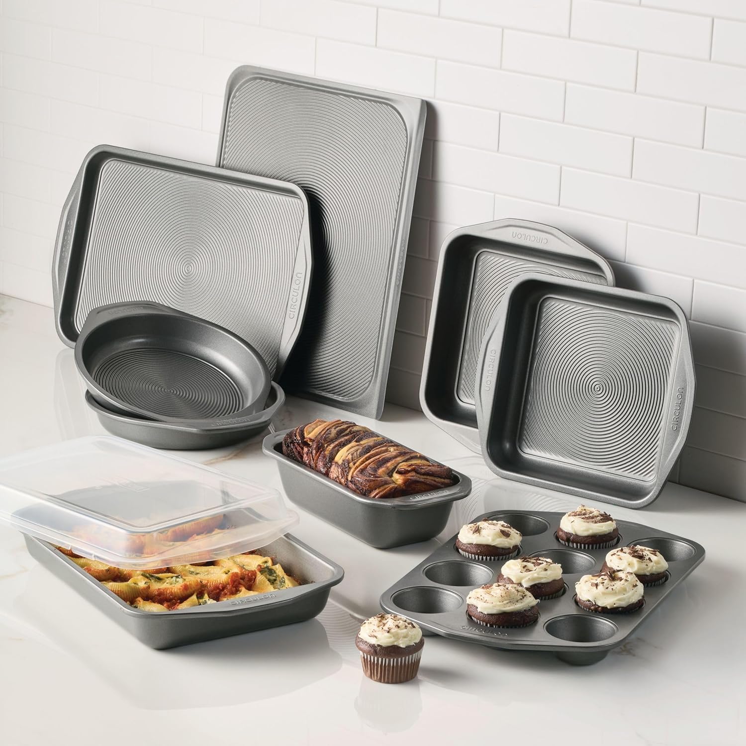 Nonstick Bakeware Set with Nonstick Bread Pan, Cookie Sheet, Baking Pan, Baking Sheet, Cake Pan and Muffin/Cupcake Pan - 10 Piece, Gray
