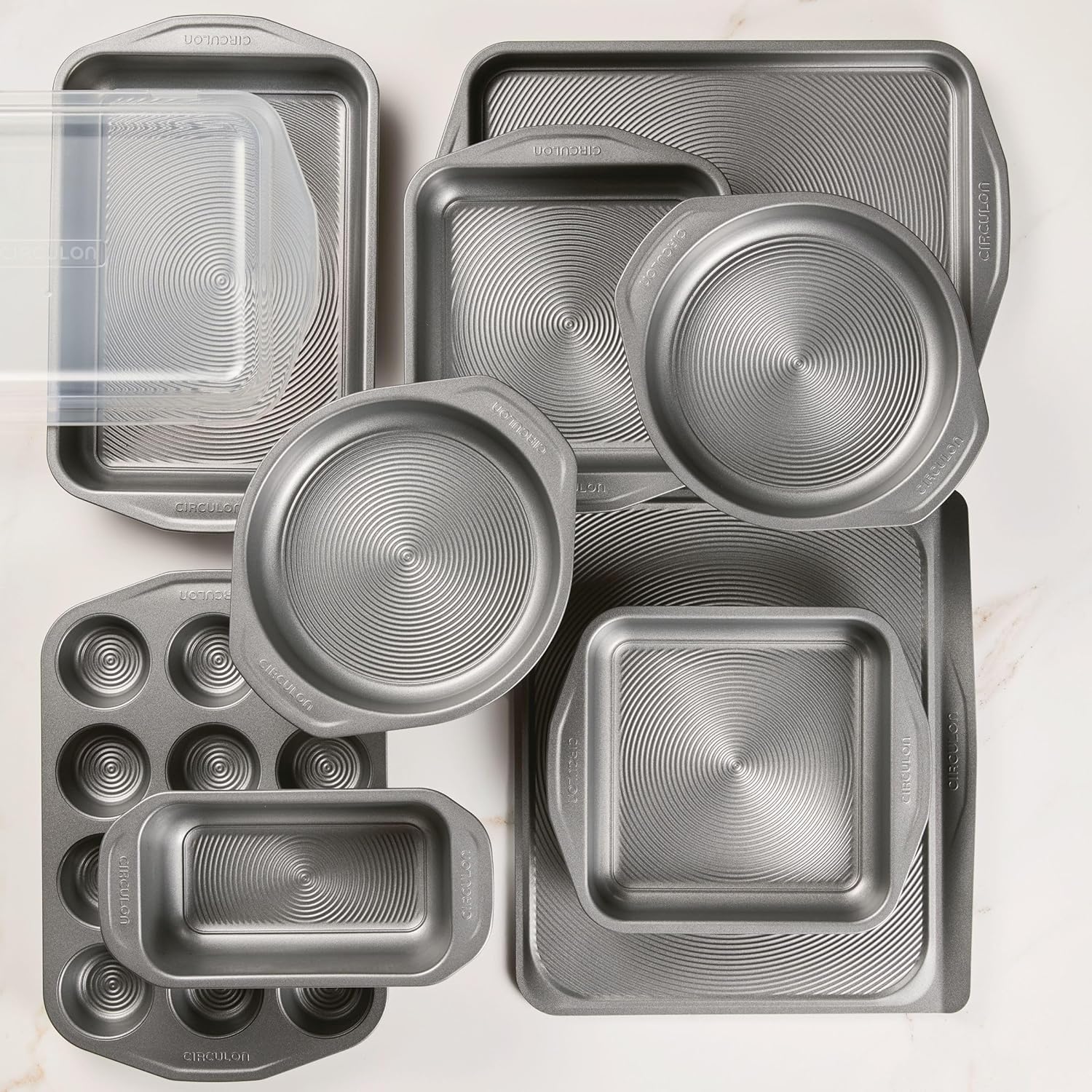 Nonstick Bakeware Set with Nonstick Bread Pan, Cookie Sheet, Baking Pan, Baking Sheet, Cake Pan and Muffin/Cupcake Pan - 10 Piece, Gray