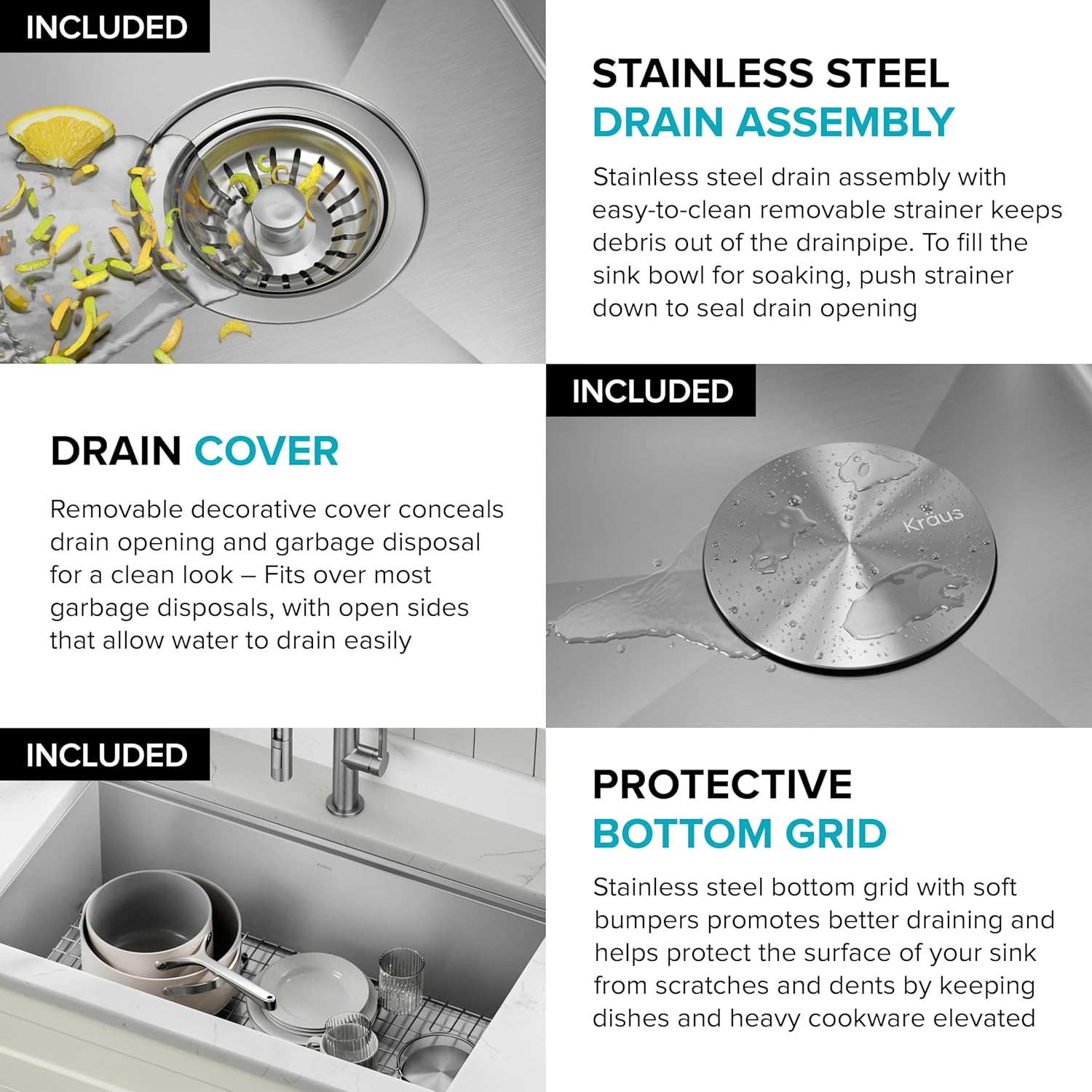 Workstation 32-inch Undermount 16 Gauge Stainless Steel Kitchen Sink, Single Bowl Kitchen Sink with Accessories, KWU110-32