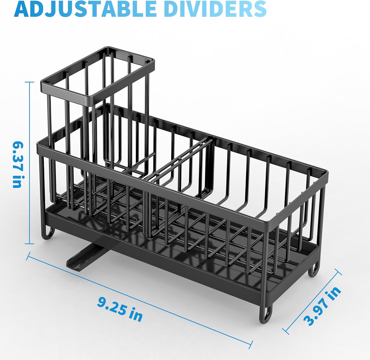 Black Sponge Holder for Kitchen Sink, Sink Caddy Organizer with High Brush Holder, Kitchen Countertop Organizer