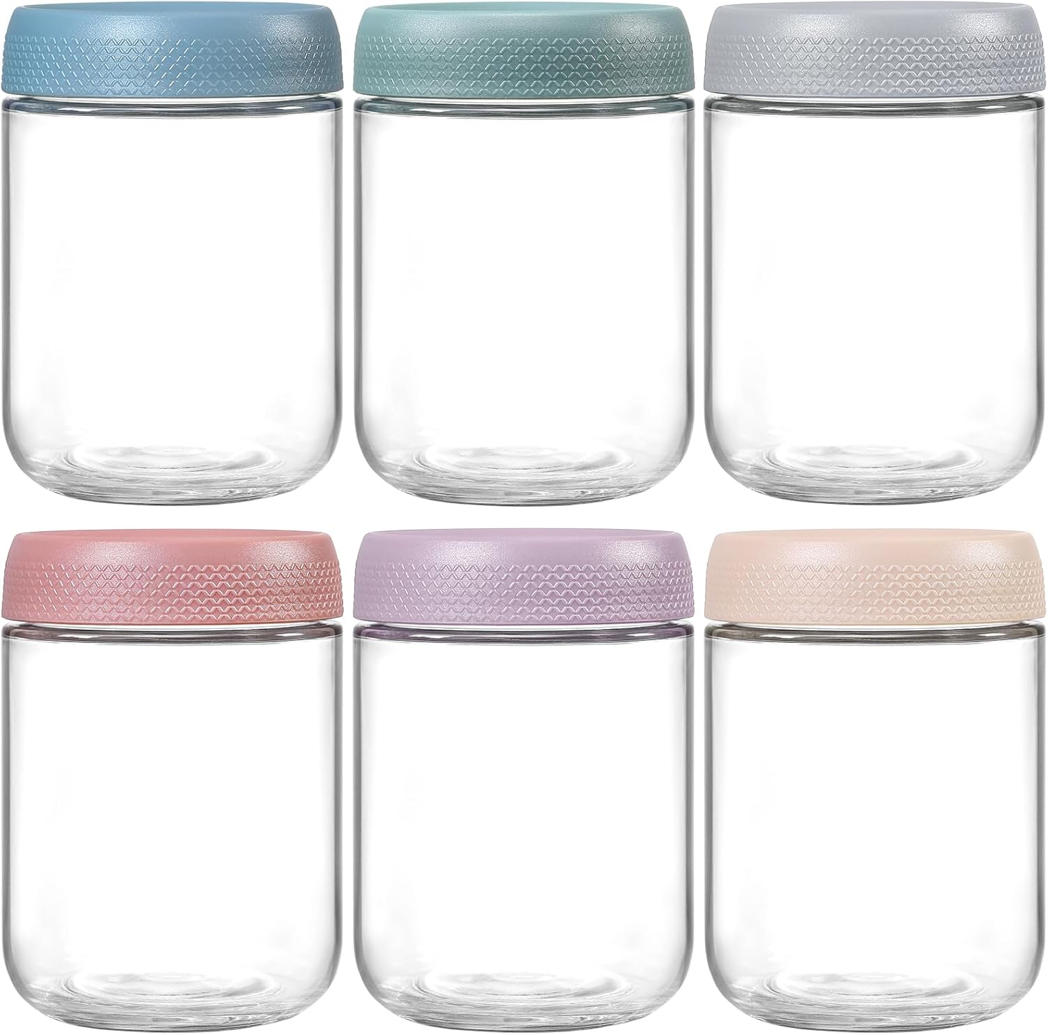 6-pack 16 oz Overnight Oats Containers with Lids, Glass jars with Airtight Lids, Wide mouth Mason Salad jars