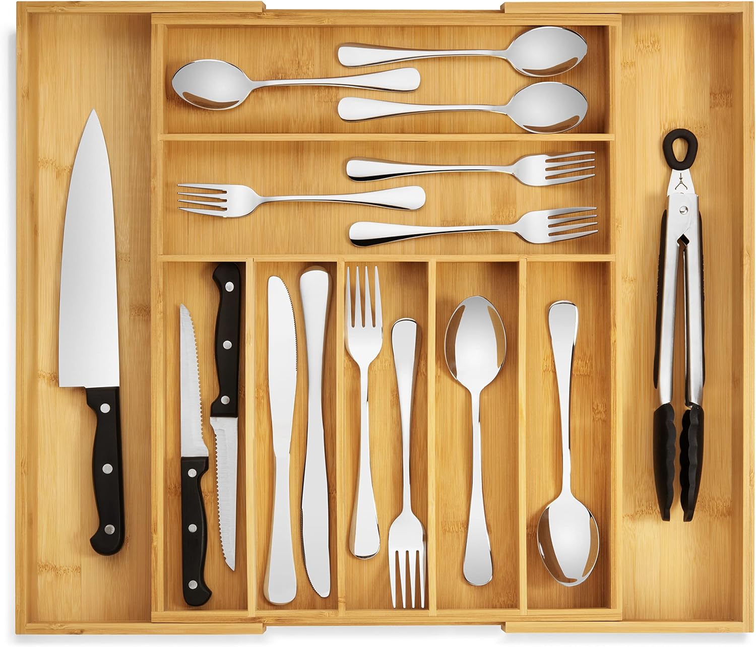 Bamboo Drawer Organizer - Expandable Silverware Organizer & Utensil Drawer Organizer