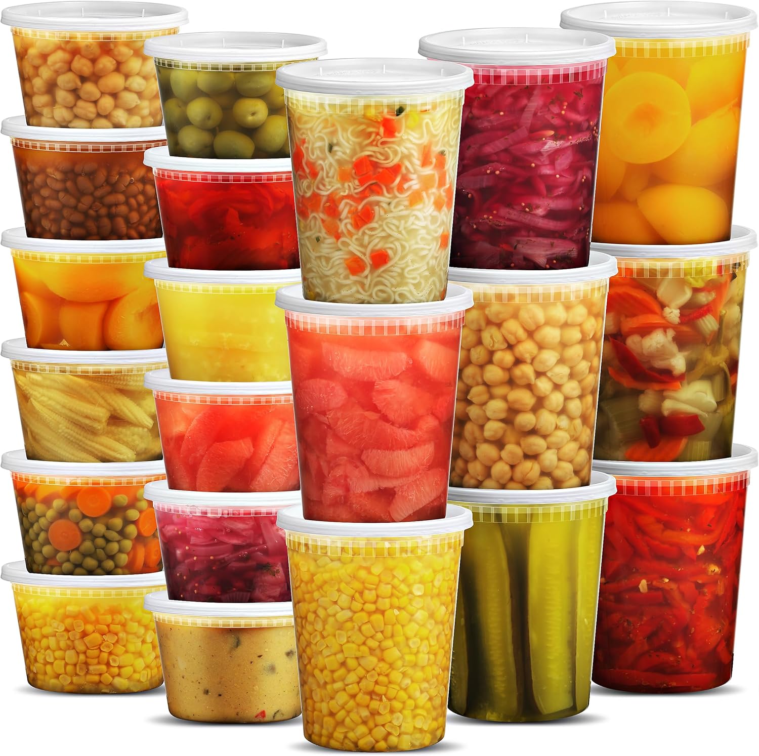 Deli Food Storage Containers with Lids - (48 Sets) 24-32 Oz Quart Size & 24-16 Oz Pint Size Plastic