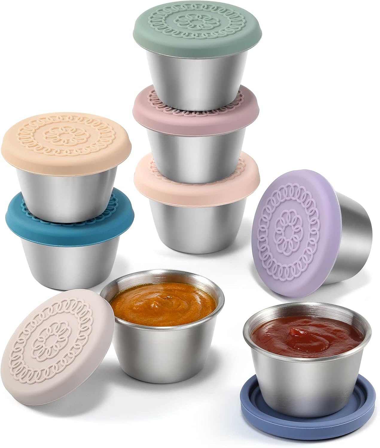 8 Pack Salad Dressing Container To Go, 2.4oz Small Condiment Containers with Leakproof Silicone Lids