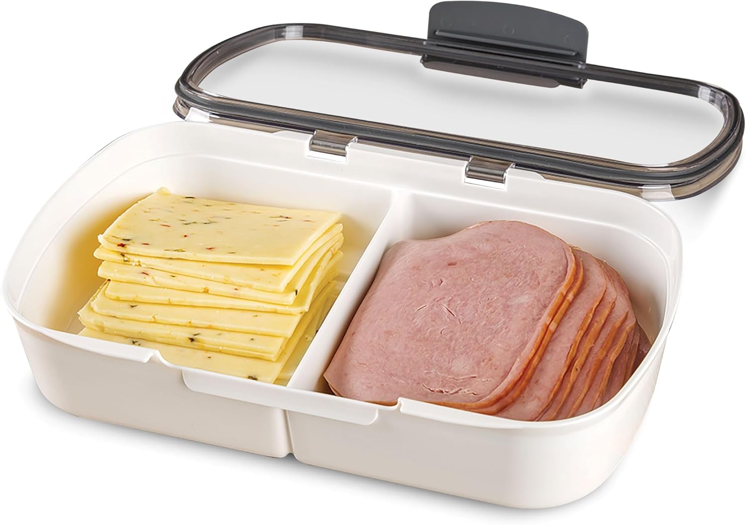 Split Deli Food Storage Container with Air-Tight Silicone Seal and Dry Erase Compatible Lid, 11.75