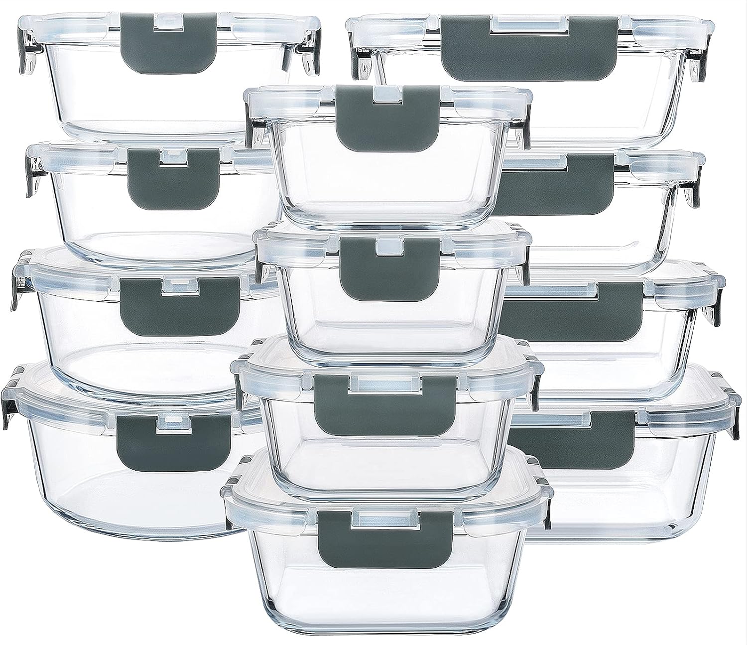 24-Piece Glass Food Storage Containers with Upgraded Snap Locking Lids,Glass Meal Prep Containers Set