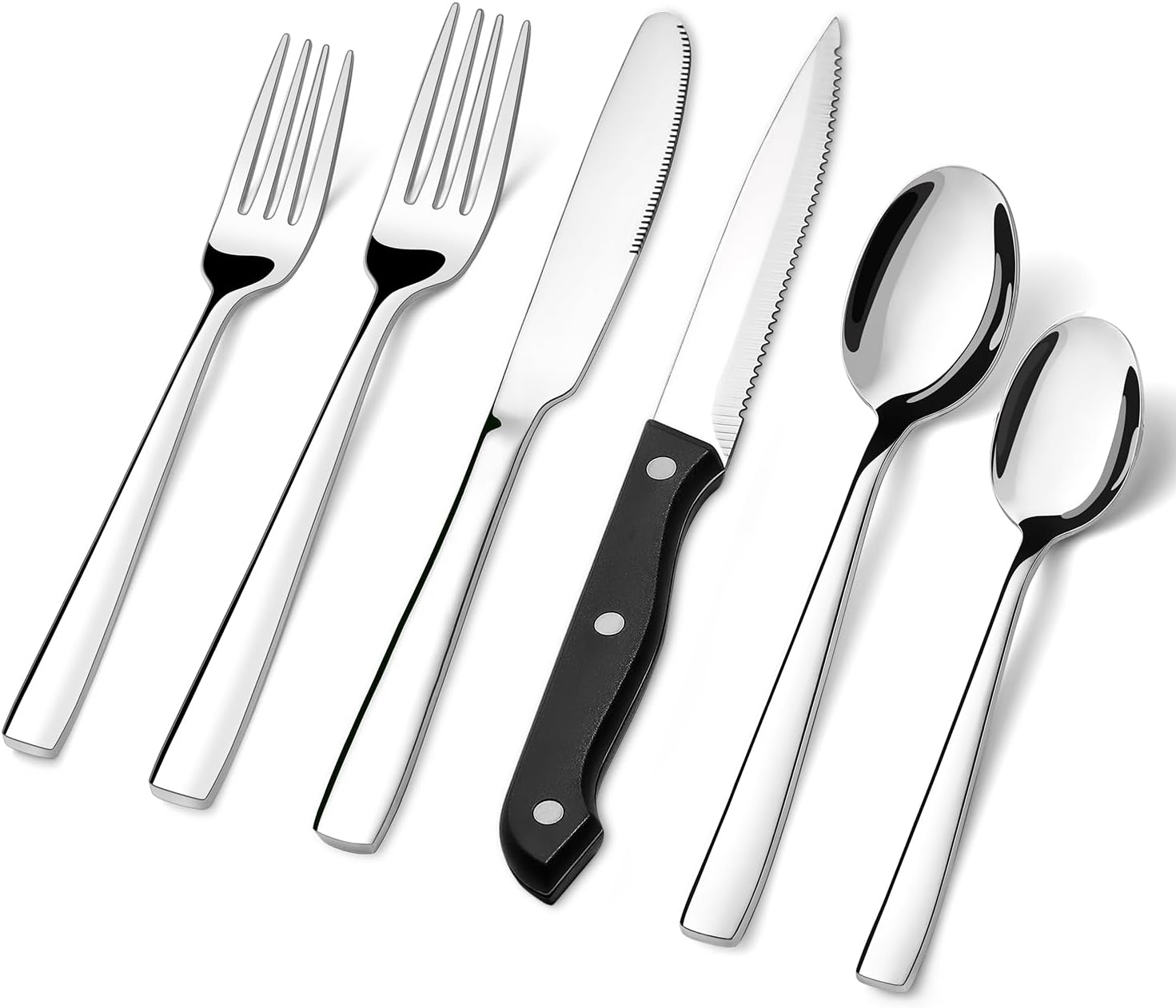 48-Piece Silverware Set with Steak Knives for 8, 18/8 Stainless Steel Flatware
