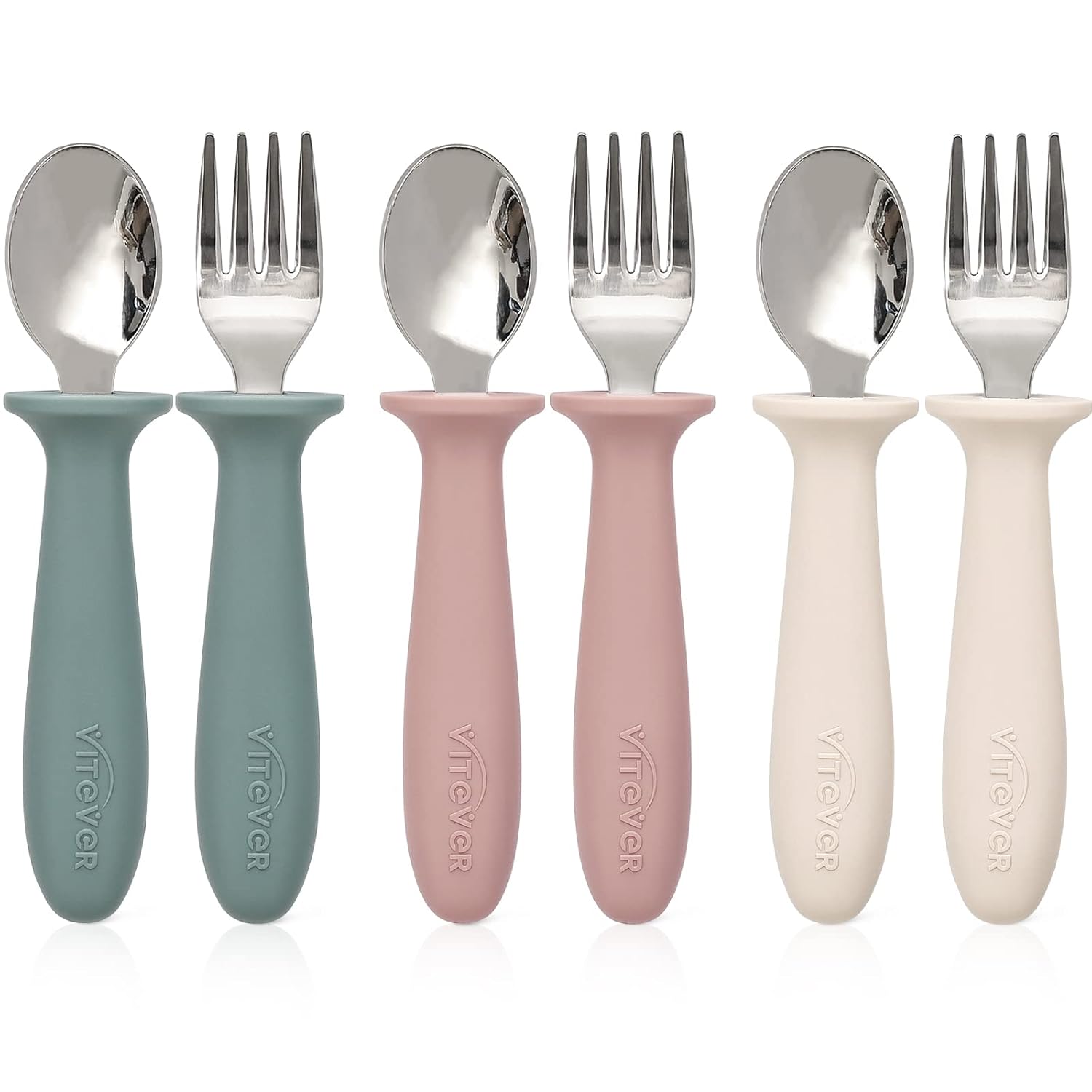 6 Pieces Toddler Utensils, Kids Silverware Set with Silicone Handle