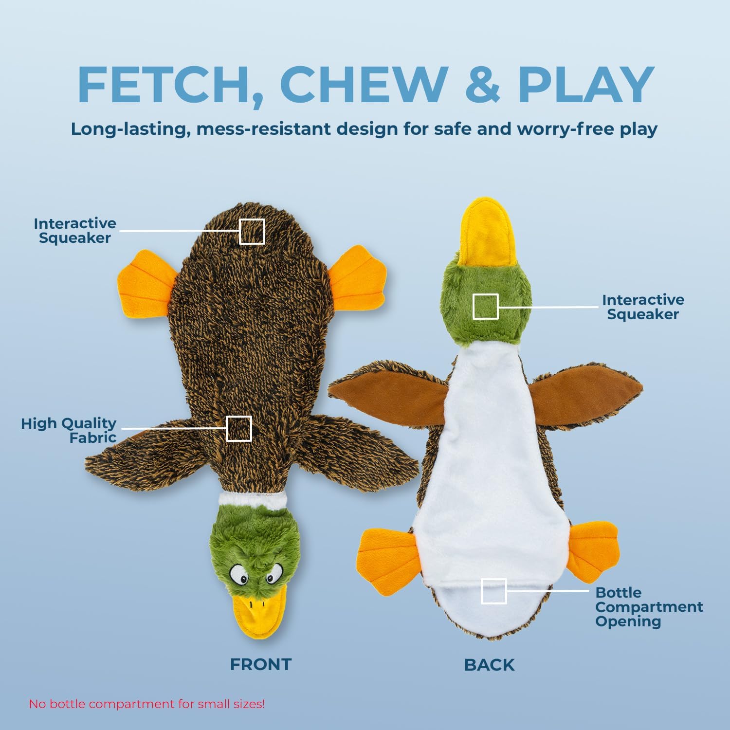 Stuffless Squeaky Dog Toys with Soft, Durable Fabric for Small