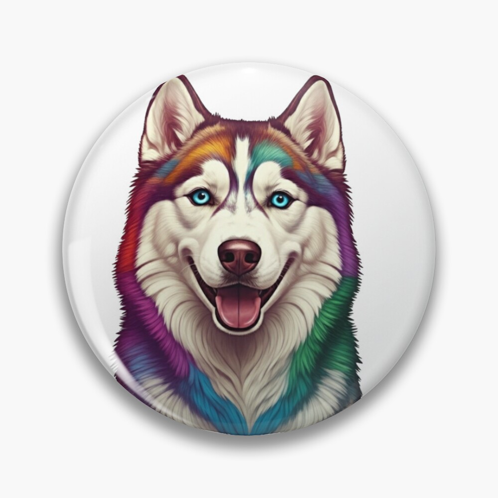 Rainbow Husky Button Pin