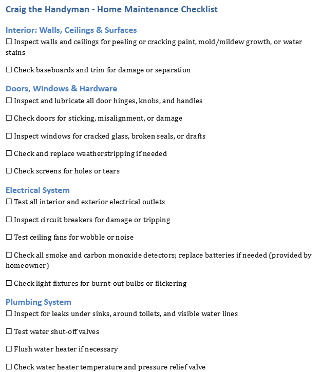 Annual Preventative Home Maintenance Plan