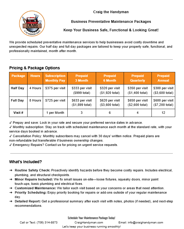 Business Preventative Maintenance Plan - Half Day Service