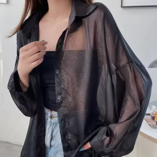 Sheer Black Chiffon Shirt