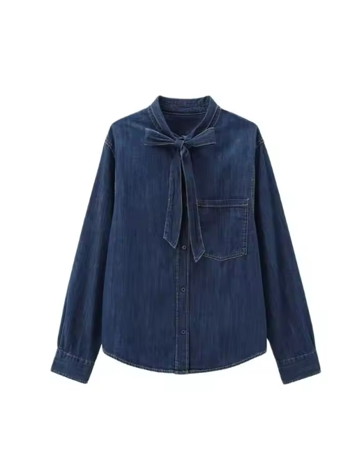 Denim Shirt with Bow