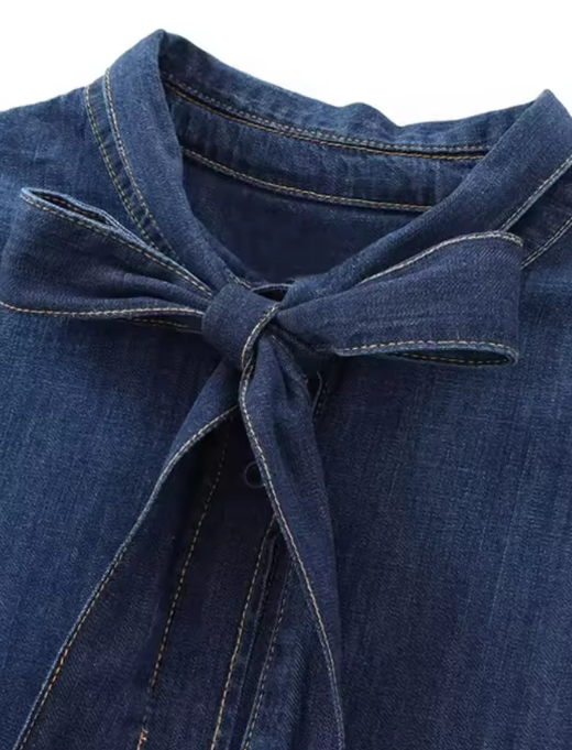 Denim Shirt with Bow