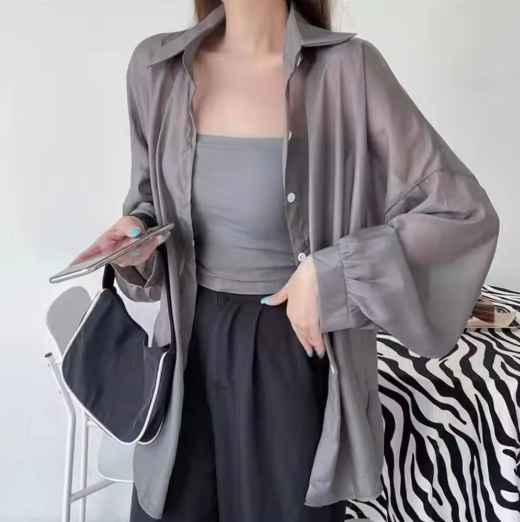 Sheer Button-Up Blouse