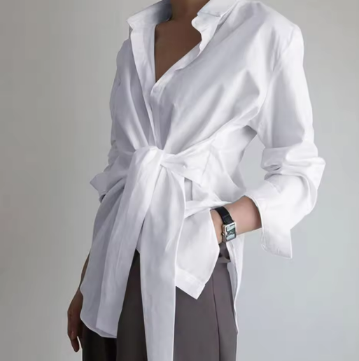 Stylish White Tie-Waist Shirt
