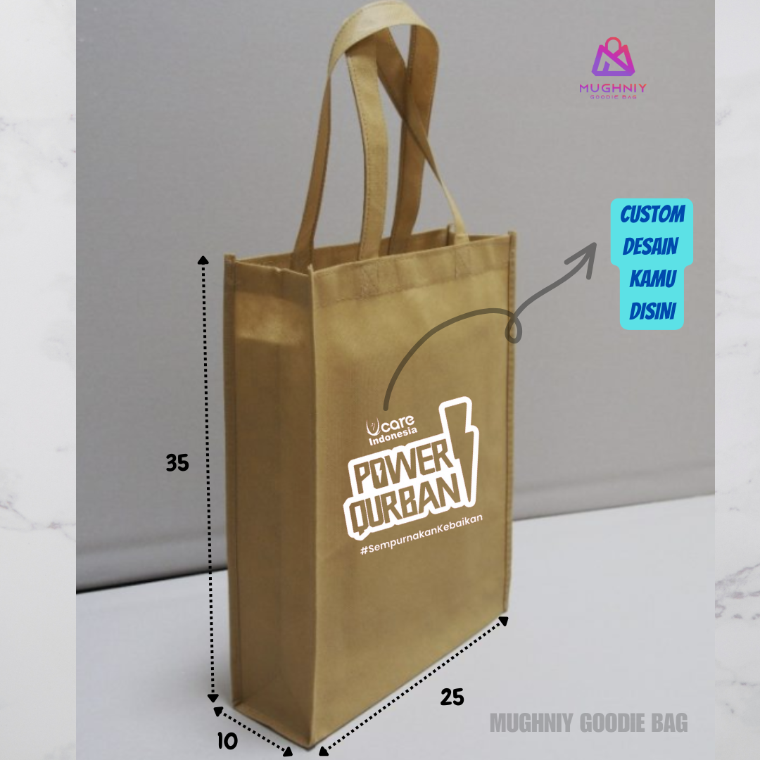 ( 25x35x10 ) Goodie Bag Jahit Custom Bahan Kain Spunbond 100 gram include sablon 1 warna