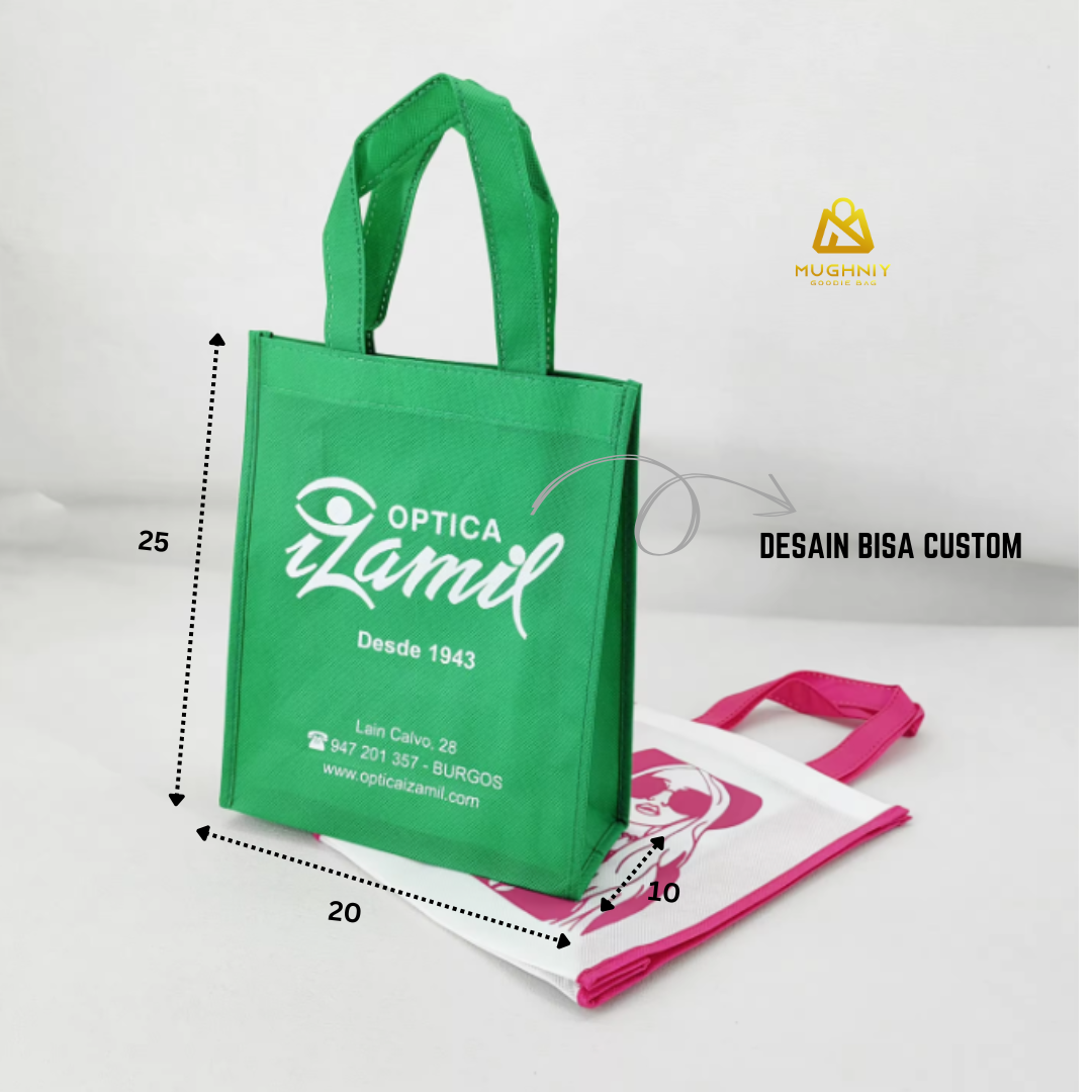 (20x25x10) Goodie Bag Jahit Bahan Kain Spunbond 100 gram include sablon 1 warna