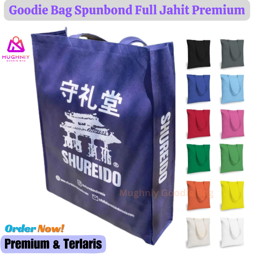 (30x40x10) Goodie Bag jahit Bahan Spunbond 100 gram include cetak 1 warna dan 4 sisi