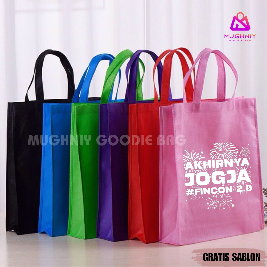 (30x40x10) Goodie Bag jahit Bahan Spunbond 75 gram include cetak 1 warna dan 1 sisi