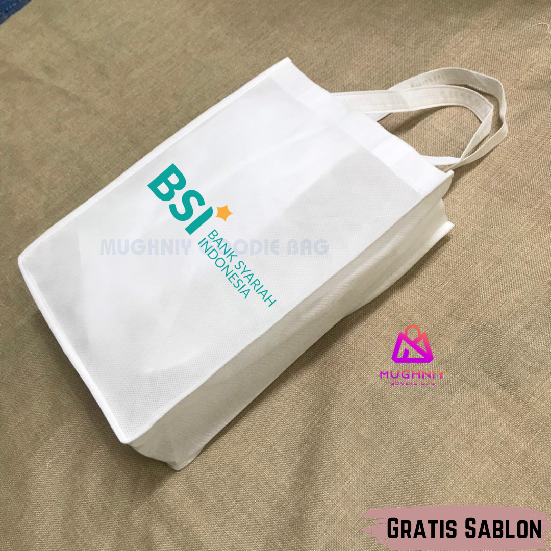 (30x40x10) Goodie Bag jahit Bahan Spunbond 75 gram include cetak 2 warna dan 1 sisi