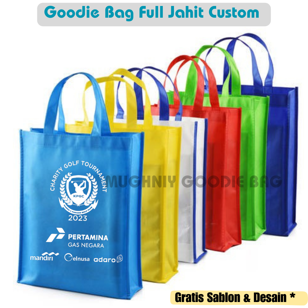 (30x40x10) Goodie Bag jahit Bahan Spunbond 75 gram include cetak 3 warna dan 1 sisi