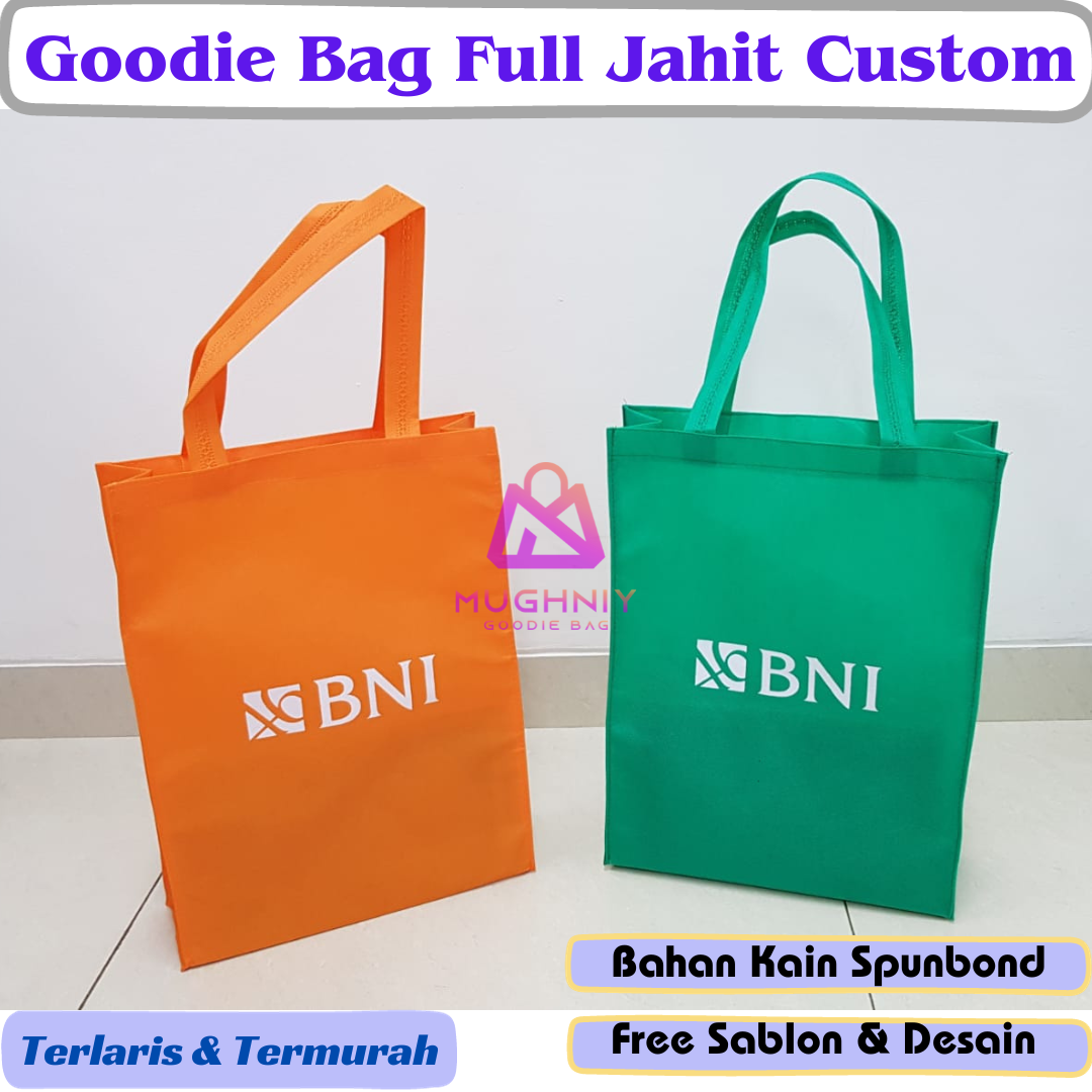 (25x35x10) Goodie Bag jahit Bahan Spunbond 75 gram include cetak 1 warna dan 1 sisi