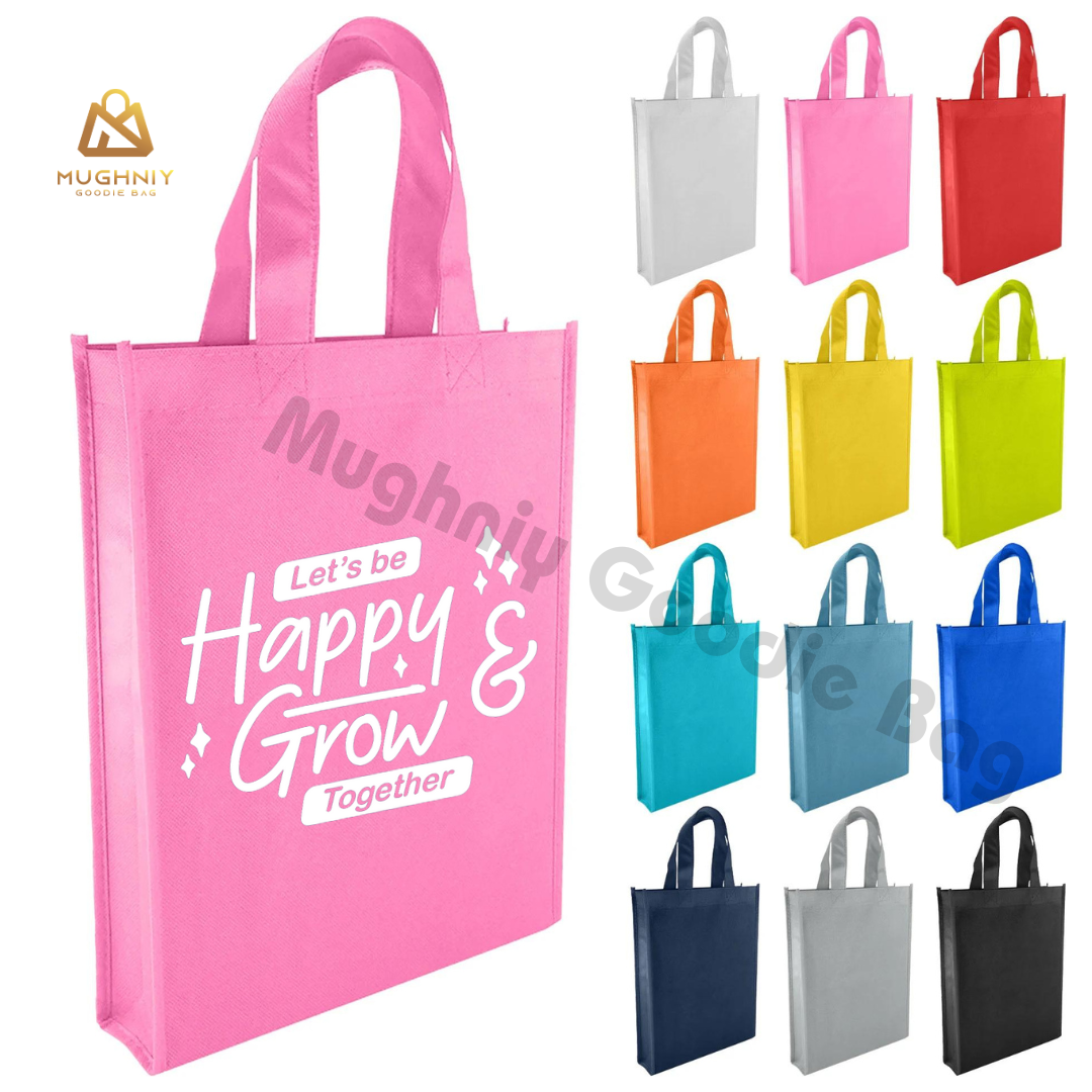 (25x35x10) Goodie Bag jahit Bahan Spunbond 100 gram include cetak 1 warna dan 2 sisi