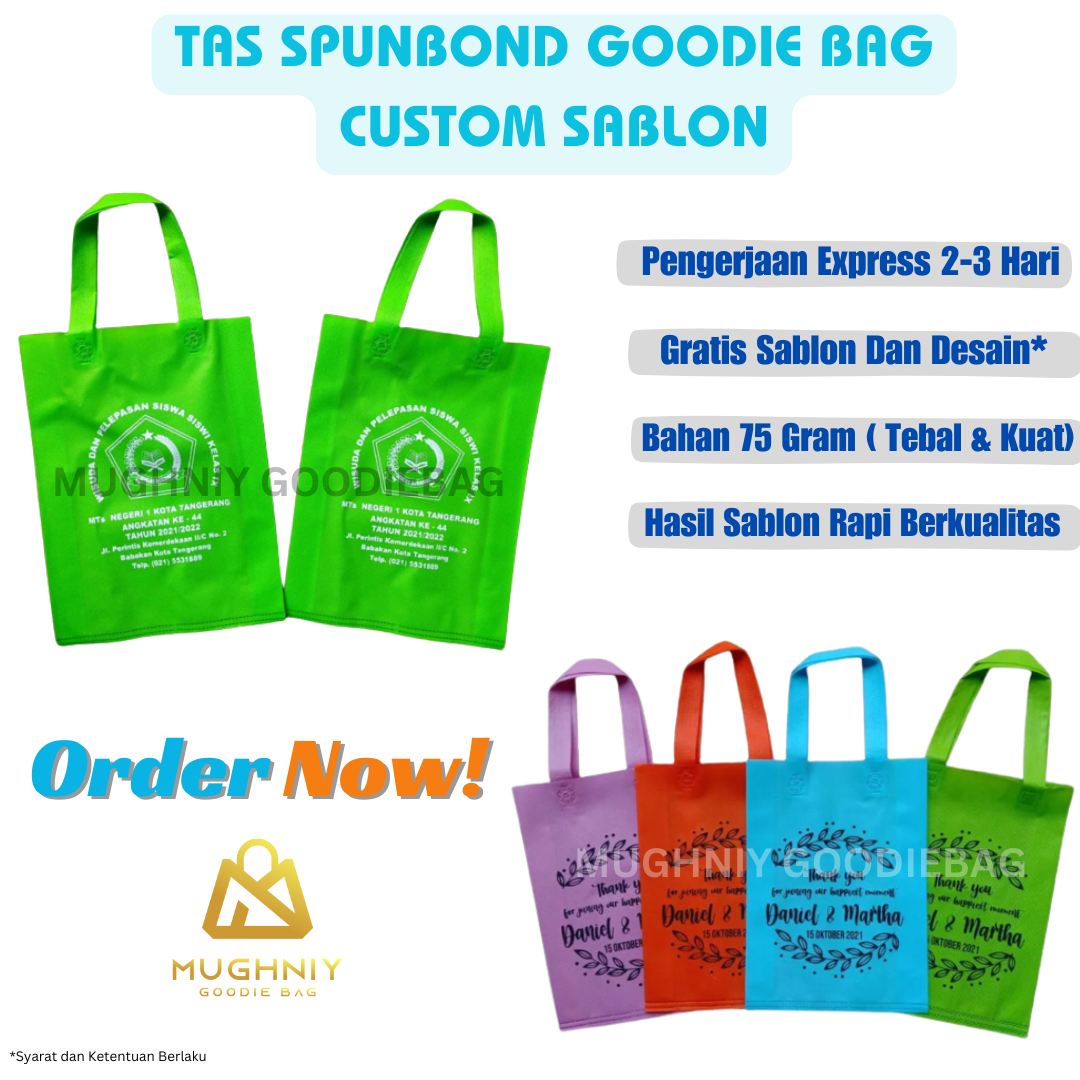 ( 25x35 ) Tas Spunbond Pres Tali Tebal 75 gram include sablon 1 warna dan 1 sisi