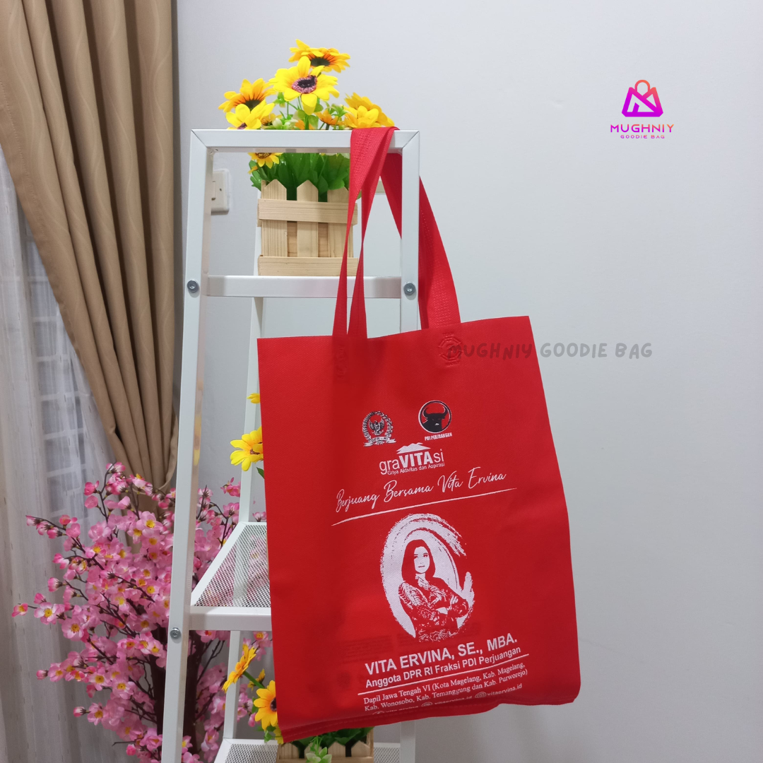 ( 30x40 ) Tas Spunbond Pres Tali Tebal 75 gram include sablon 2 warna dan 1 sisi