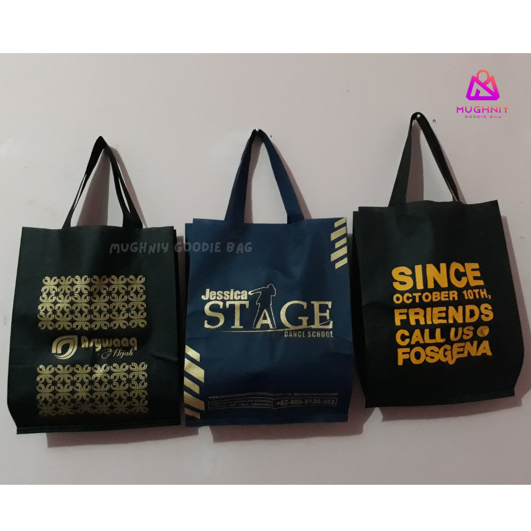 ( 30x40 ) Tas Kain Spunbond Pres Tali Tebal 75 gram include sablon 1 warna dan 1 sisi