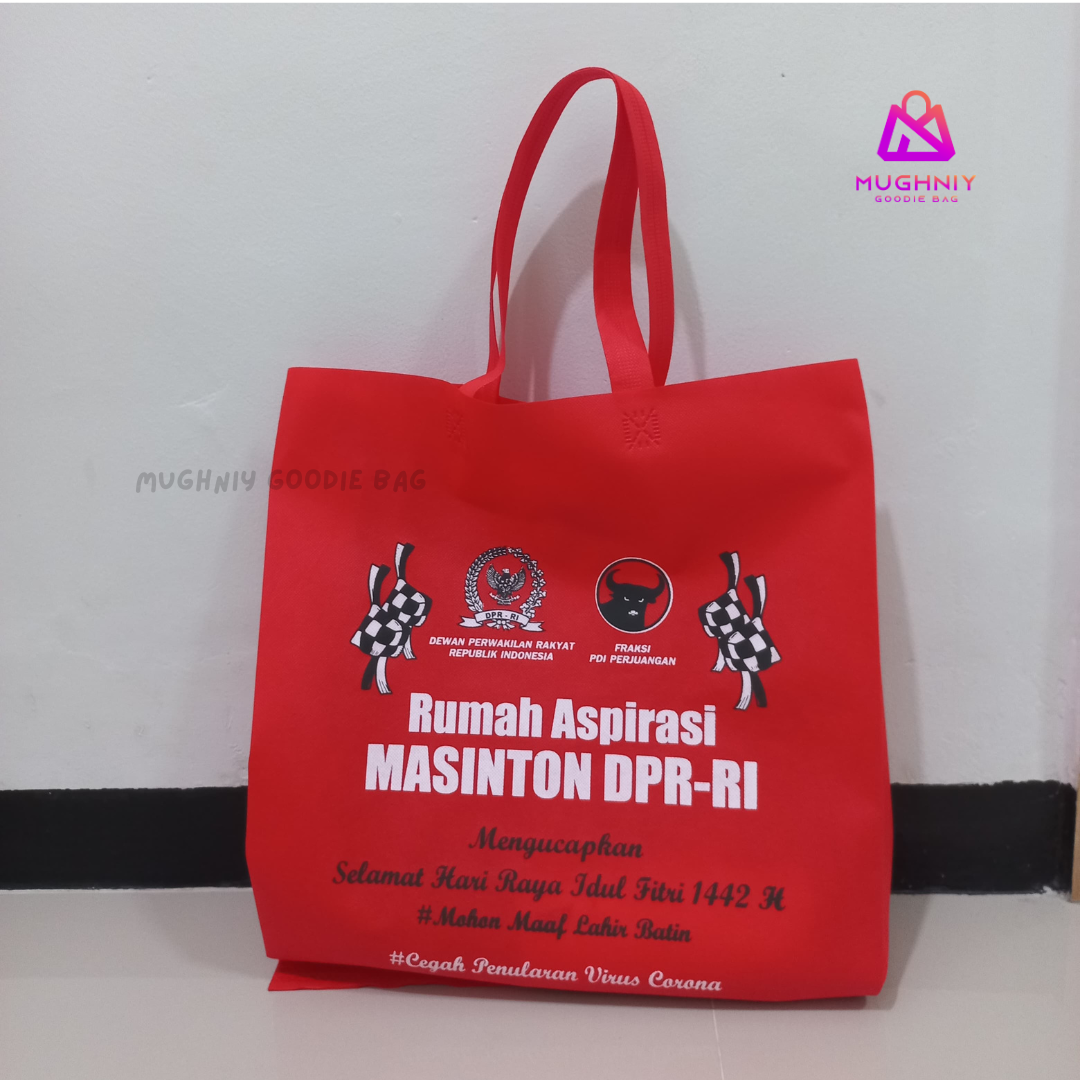 ( 38x45 ) Tas Spunbond Pres Tali  ukuran Besar Tebal 75 gram include sablon 2 warna dan 1 sisi