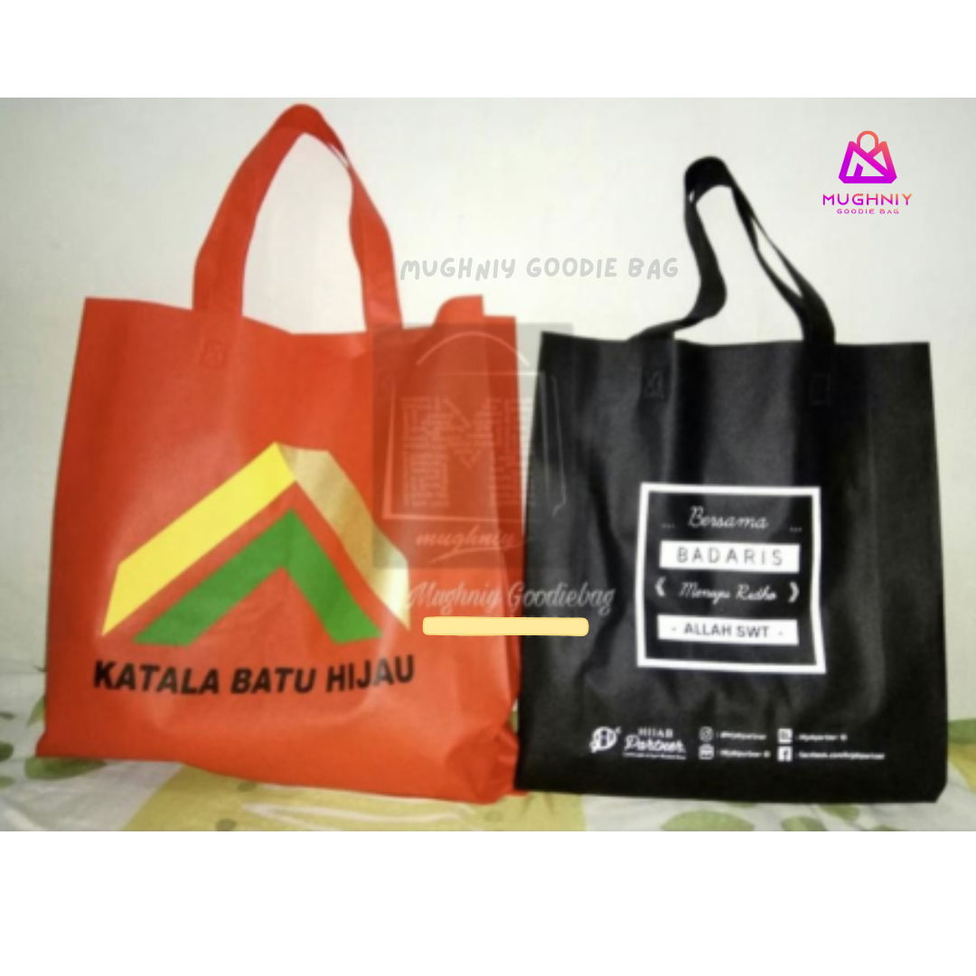 ( 38x45 ) Tas Spunbond Pres Tali  ukuran Besar dan Jumbo Tebal 75 gram include sablon 3 warna dan 1 sisi