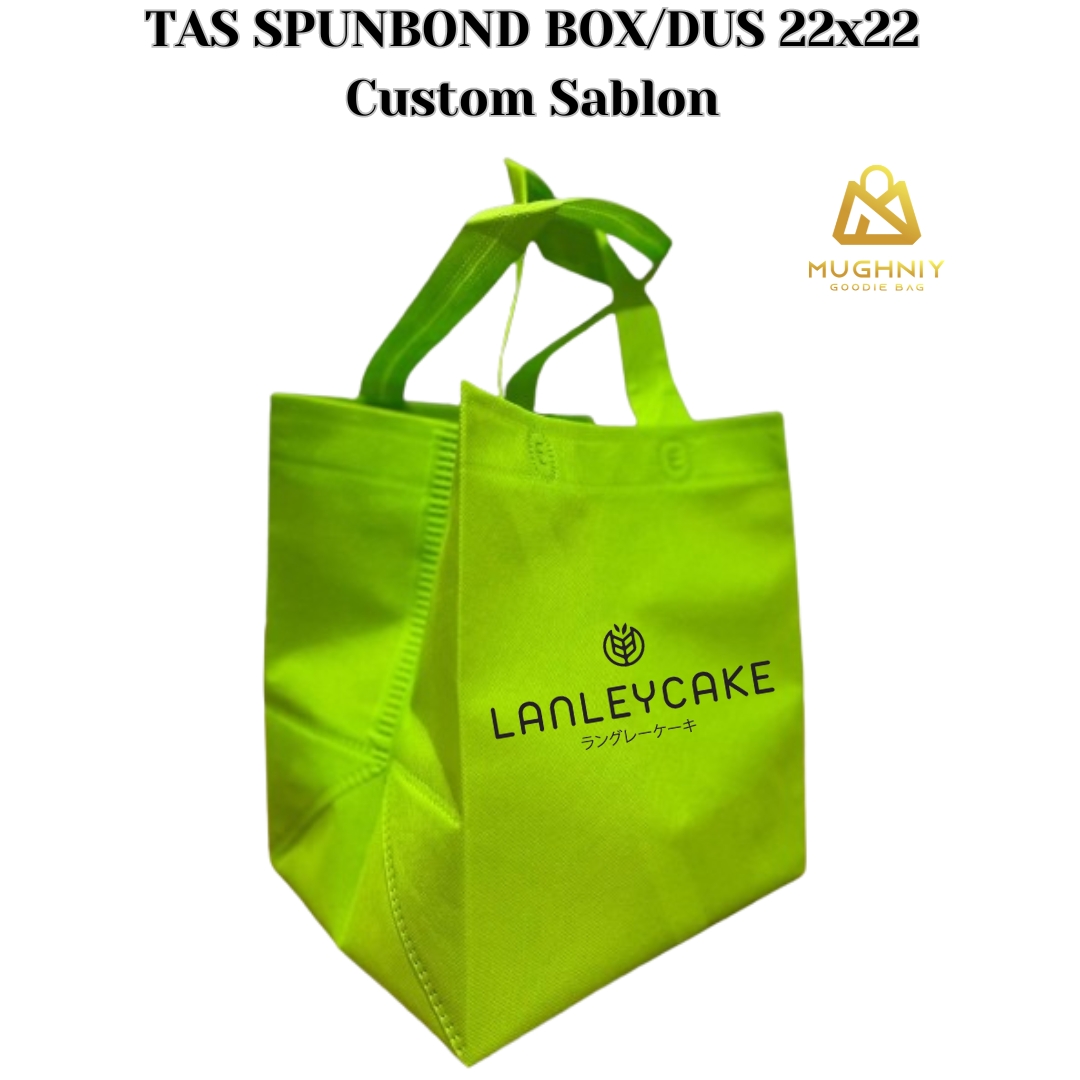 ( 27X25X28) untuk Dus 25x25 Tas Box Kotak/ Tas Take Away Bahan Spunbond 75 gram include sablon 1 warna dan 1 sisi