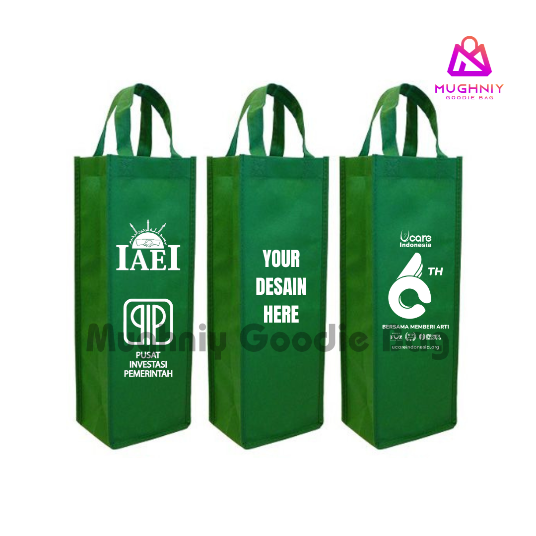 (10x10x30) Spunbond 10 gram - Goodie Bag Tumbler / Tote Bag Botol / Tas Wine include sablon 1 warna dan 1 sisi