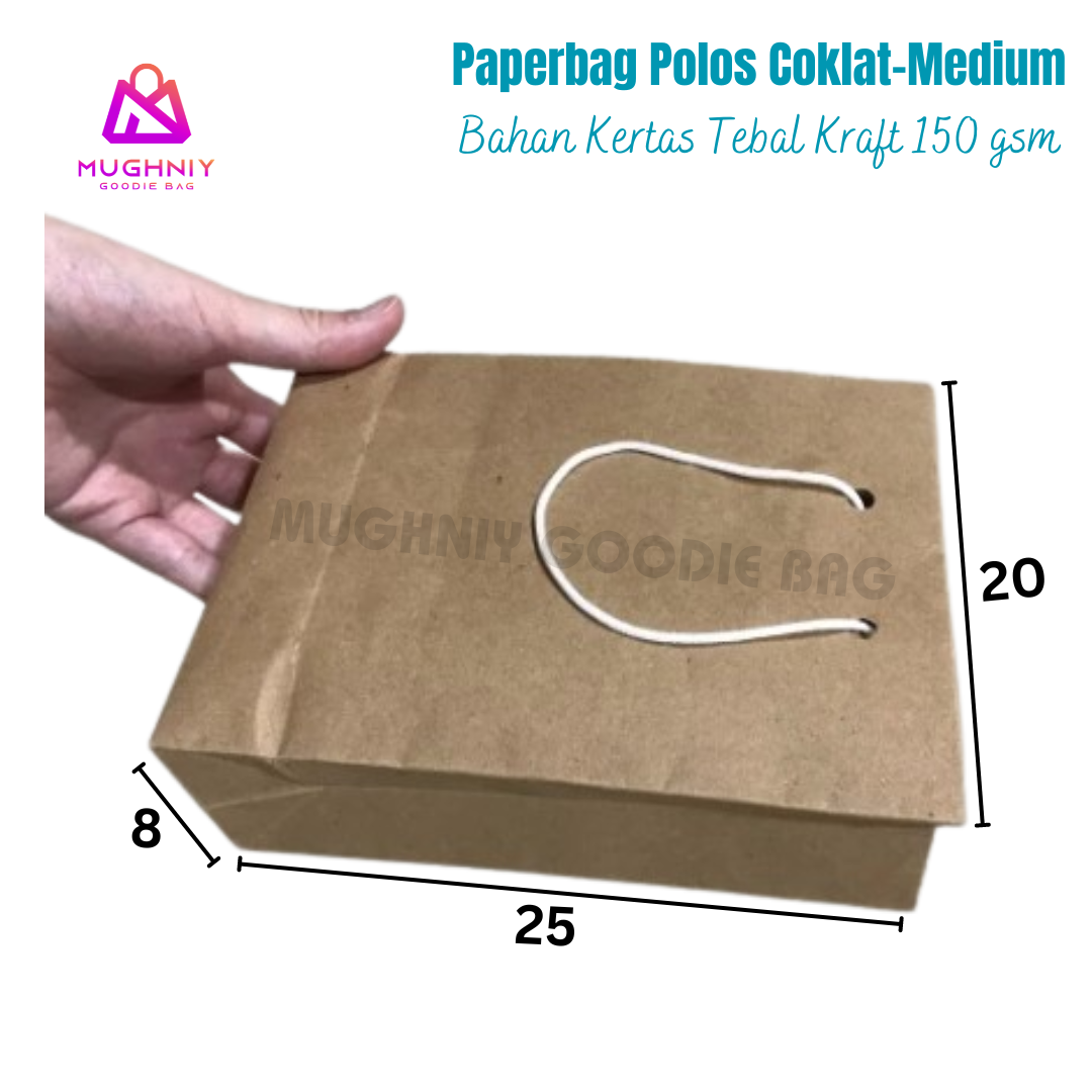 (20x25x8) Paper bag Polos Coklat ukuran Medium