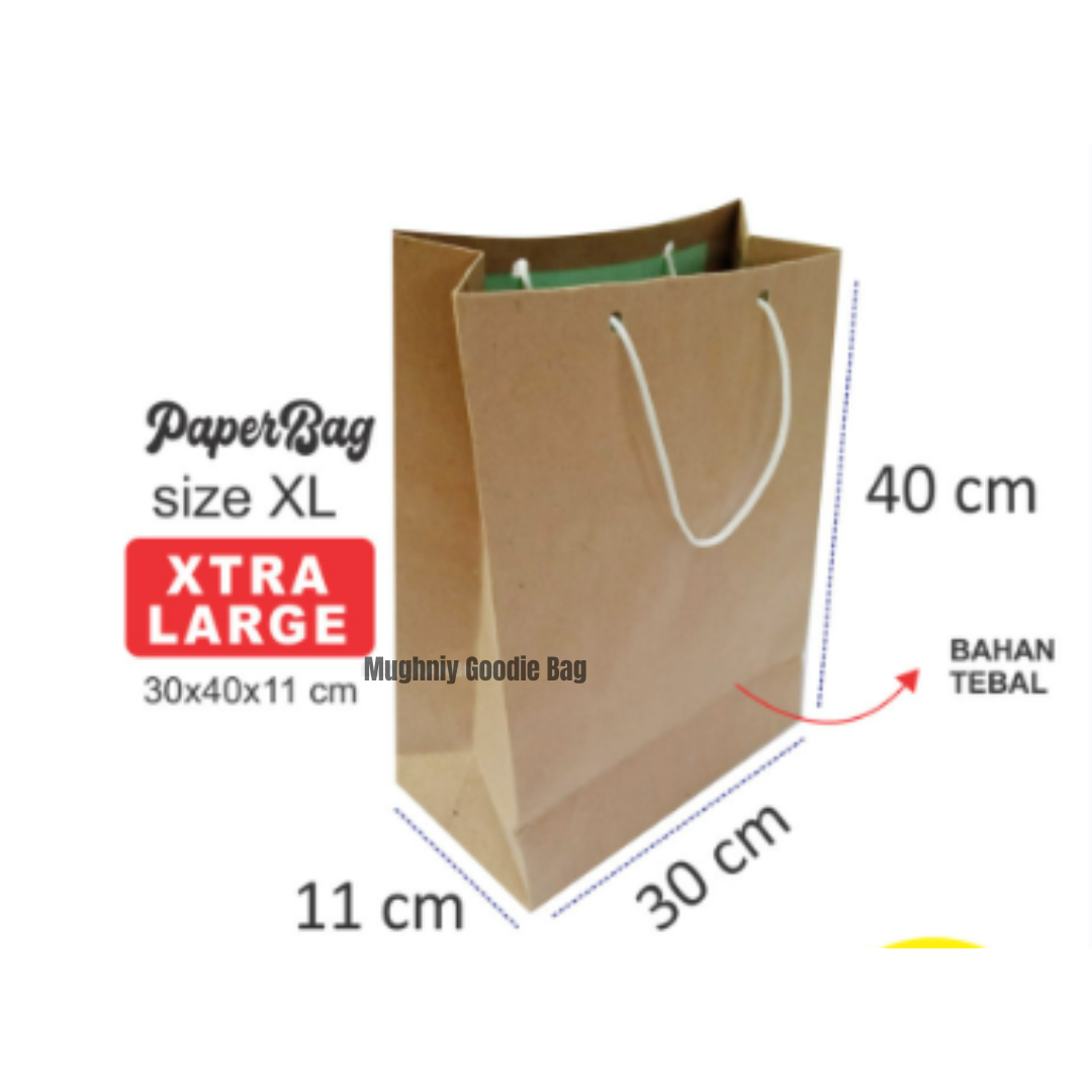 (30x40x11) Paper Bag Coklat Polos ukuran Jumbo ( Xtra Large)